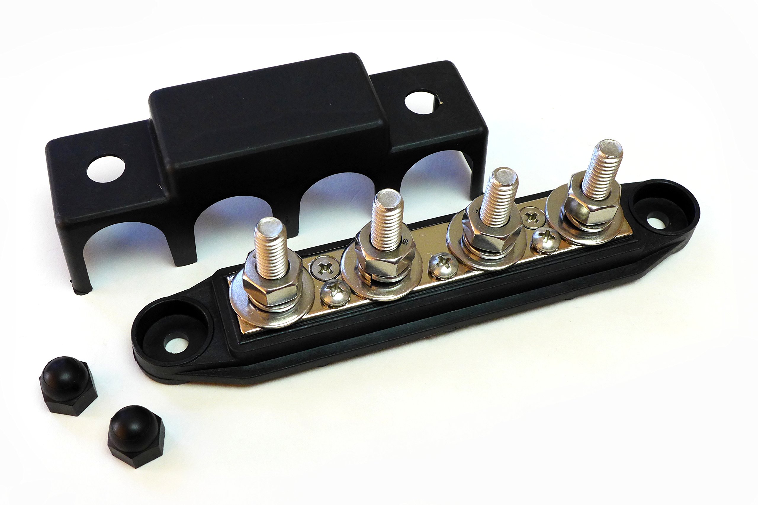 Busbar - Made in USA – 4-Post 250 Amp Stainless Steel Distribution Block - 5/16" Black- Complimentary Conductive Grease
