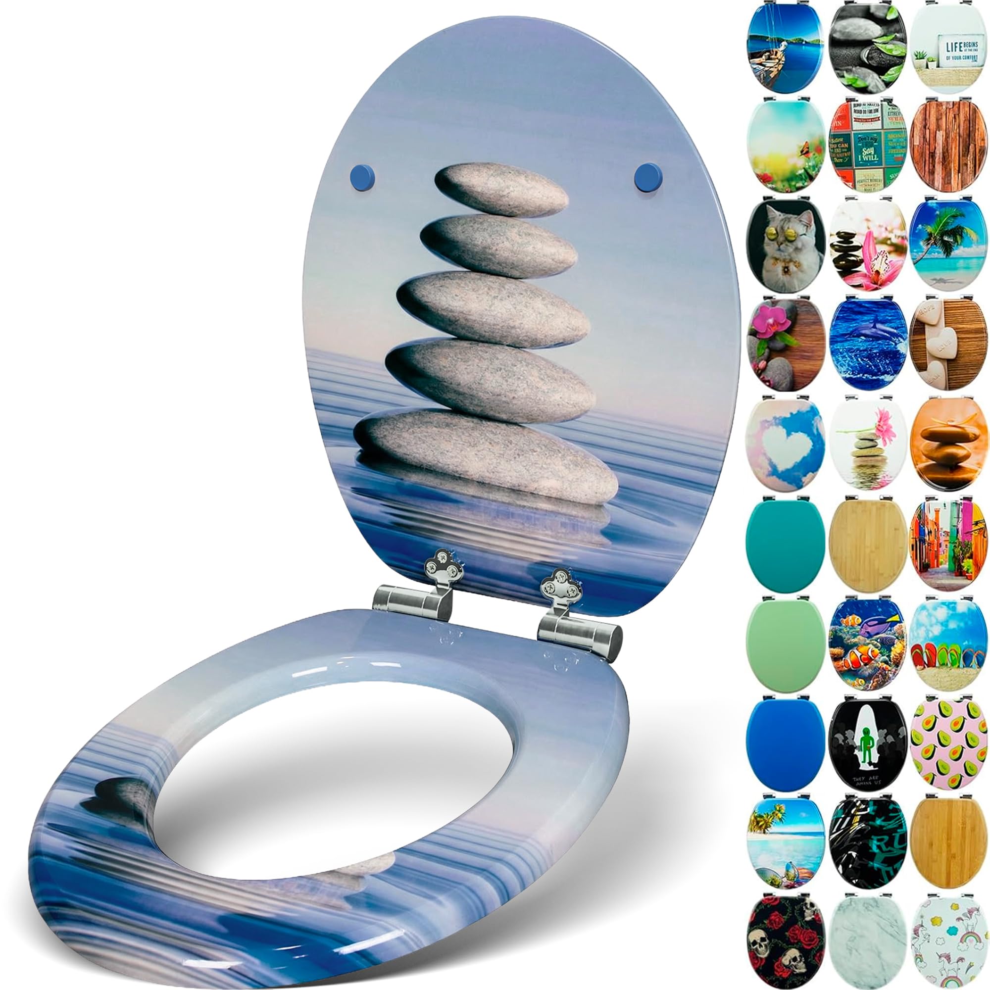 Sanfino® Premium Toilet Seat with Soft Close - Wooden Toilet Lid, Lots of Colourful and Decorative Designs, high Seating Comfort, Easy to Install Including Instructions - Cairn — image 1
