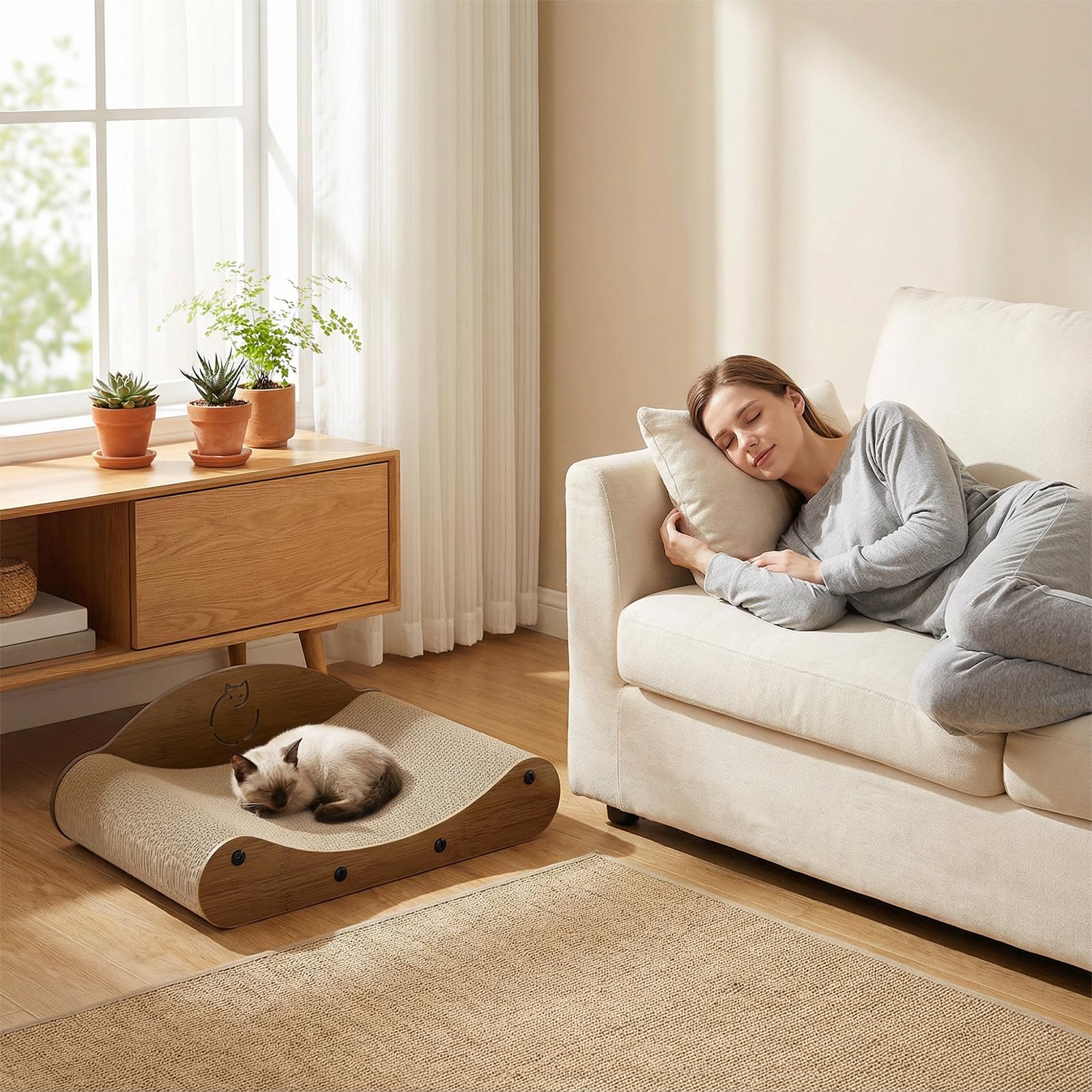 Gimars Rascador para Gatos de Cartón Ondulado en Forma de Sofá, Cama y Mueble Rascador, Protección de Muebles, Lounge para Gatos (Nogal, 43 cm)