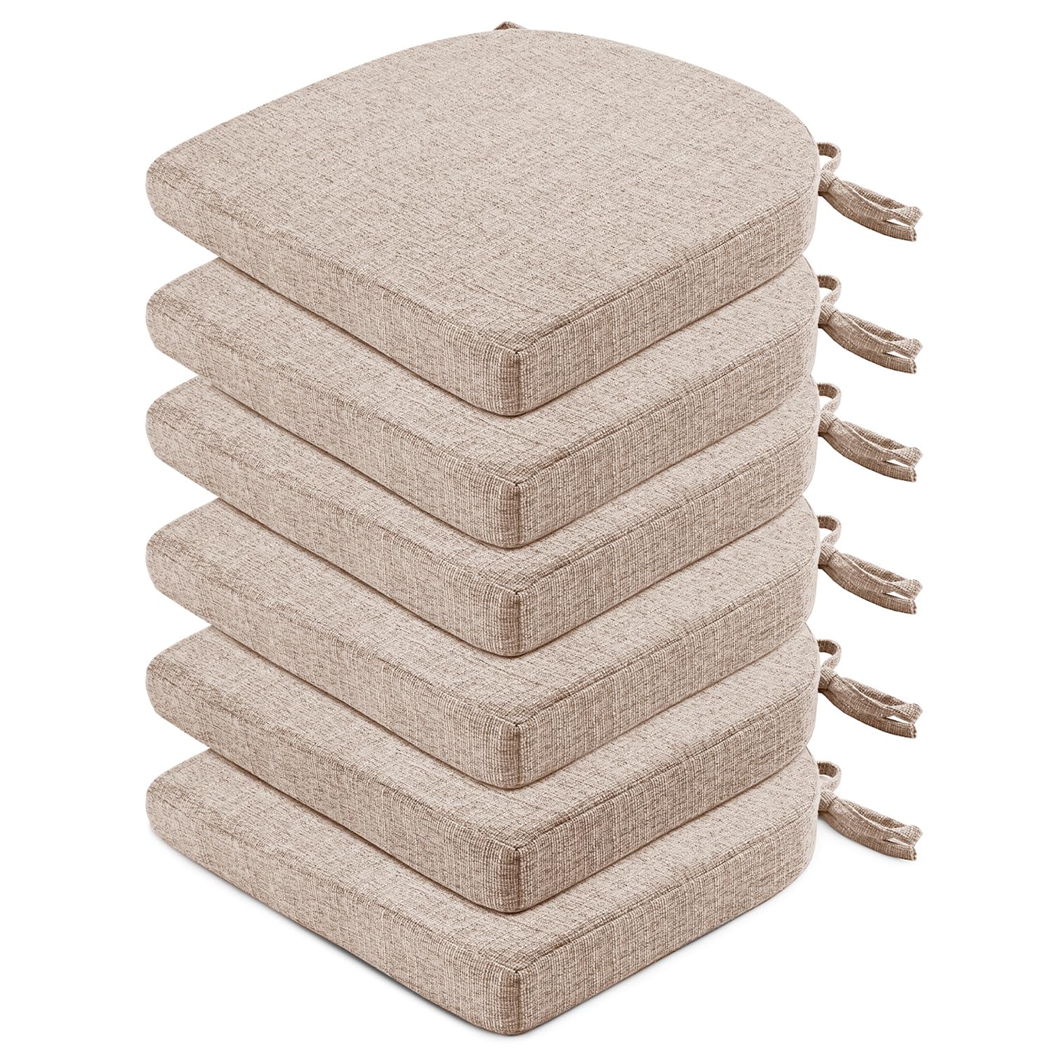 Wellsin Chair Cushions for Dining Chairs 6 Pack - Kitchen Chair Cushions with Ties and Non-Slip Backing - Dining Chair Pads 16"X16"X2", Oatmeal Beige