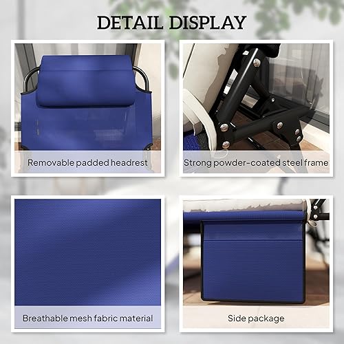 Miniatura 6 de Outsunny Tumbona plegable con respaldo reclinable de 4 niveles, silla de bronceado al aire libre con cojín, silla de salón al aire libre con tela de