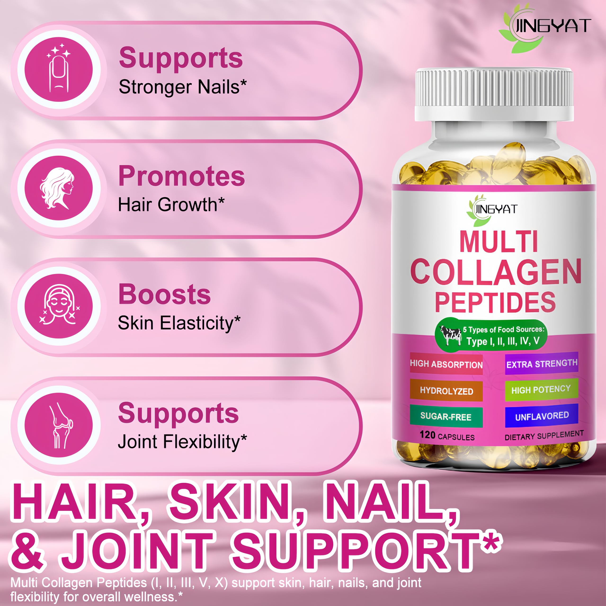 Multi Collagen Peptides Softgels - Hydrolyzed Collagen Peptides For Women & Men with Vitamin C Hyaluronic Acid - High Absorption Collagen Complex for Skin Hair Nail & Joint - Type I, II, III, V, X — Amazon image 3