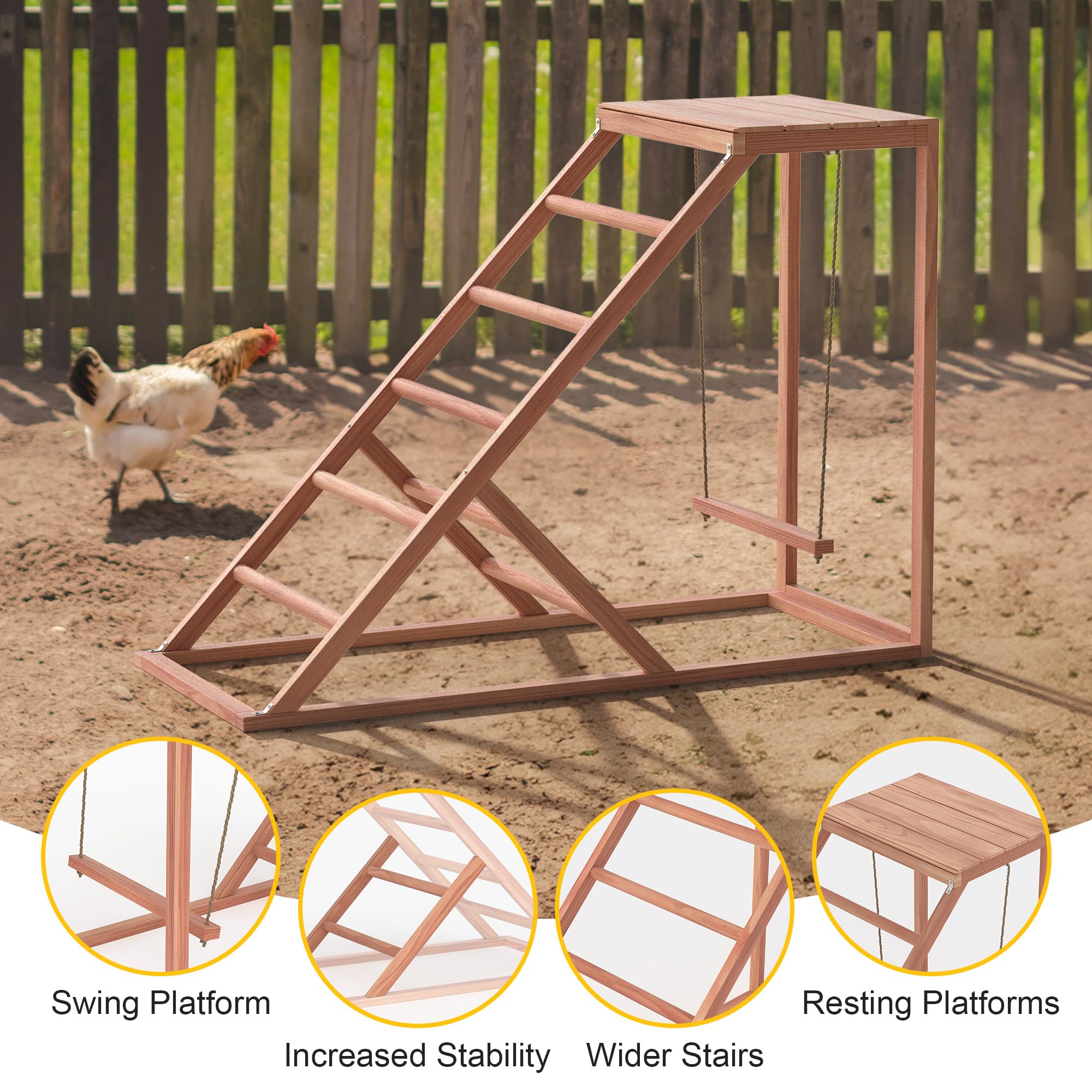 Chicken Perch w/Ladder Swing & Ramp for Coop, Chicken Roosting Bars for Chickens in Coop, Chicken Coop Accessories Toy, Wooden Chicken Activity Play for Pets Healthy Suitable for Backyard Farm