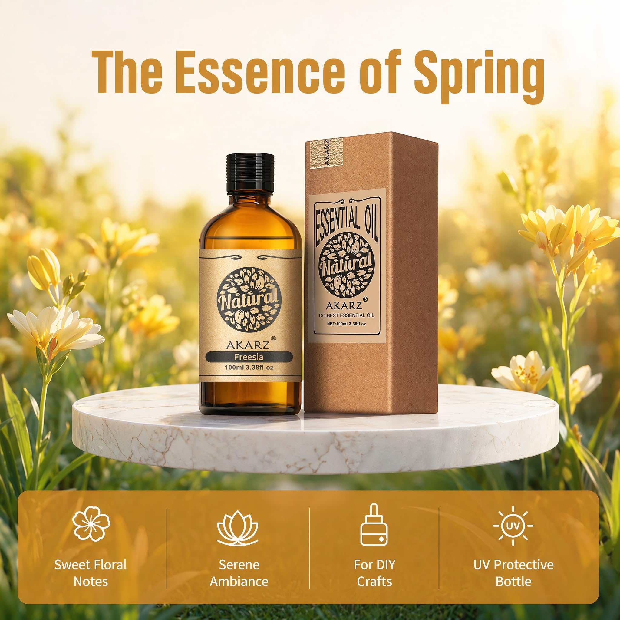 AKARZ 100ml Olejek esencjny z Frezji - Naturalny olejek aromatyczny do dyfuzorów, lamp aromatycznych i aromatów pomieszczeń