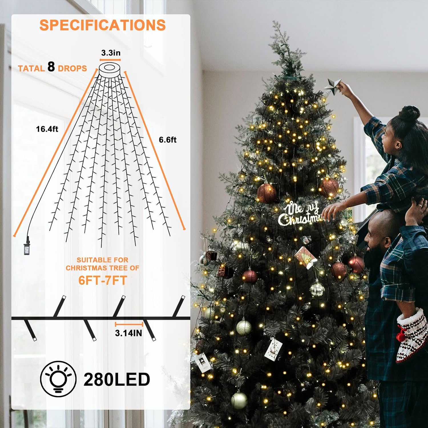 BOLWEO Luces de Navidad para Árbol, 280 Luces LED para Árbol