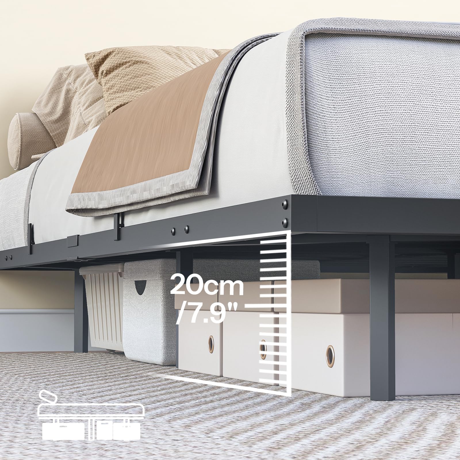 HOOBRO Bettgestell 180 x 200, Bett mit LED Beleuchtung und Ladestation, Schwebender Bettrahmen mit Lattenrost, Metallbett 180 x 200, Doppelbett(Ohne Matratze), für Schlafzimmer, Schwarz EBK024CDBF01