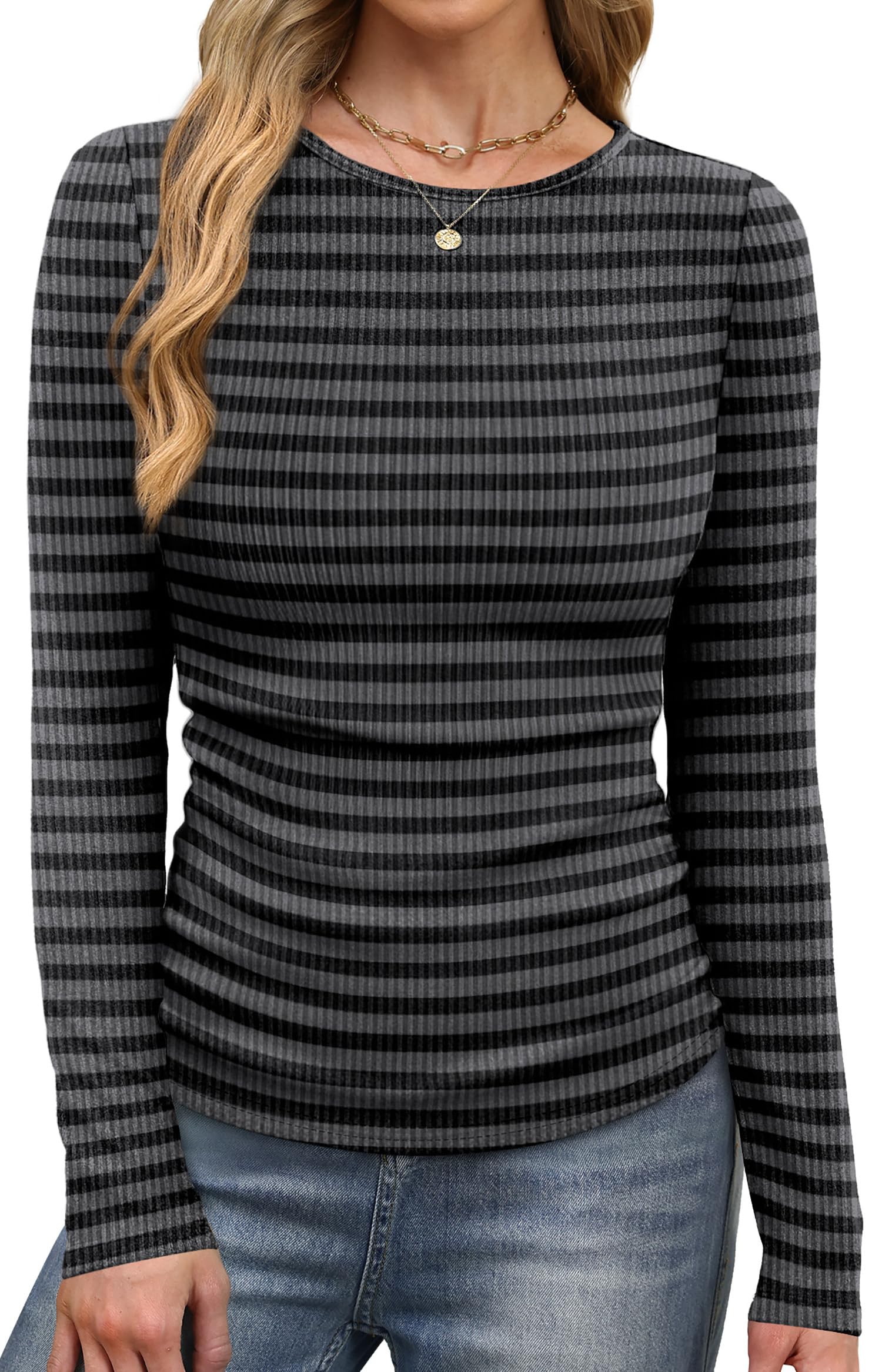 Long Sleeve Shirts for Women Fall Fashion Thermal Shirts Rib Knit Winter Clothing Warm Undershirts Basic T-Shirts-image-15