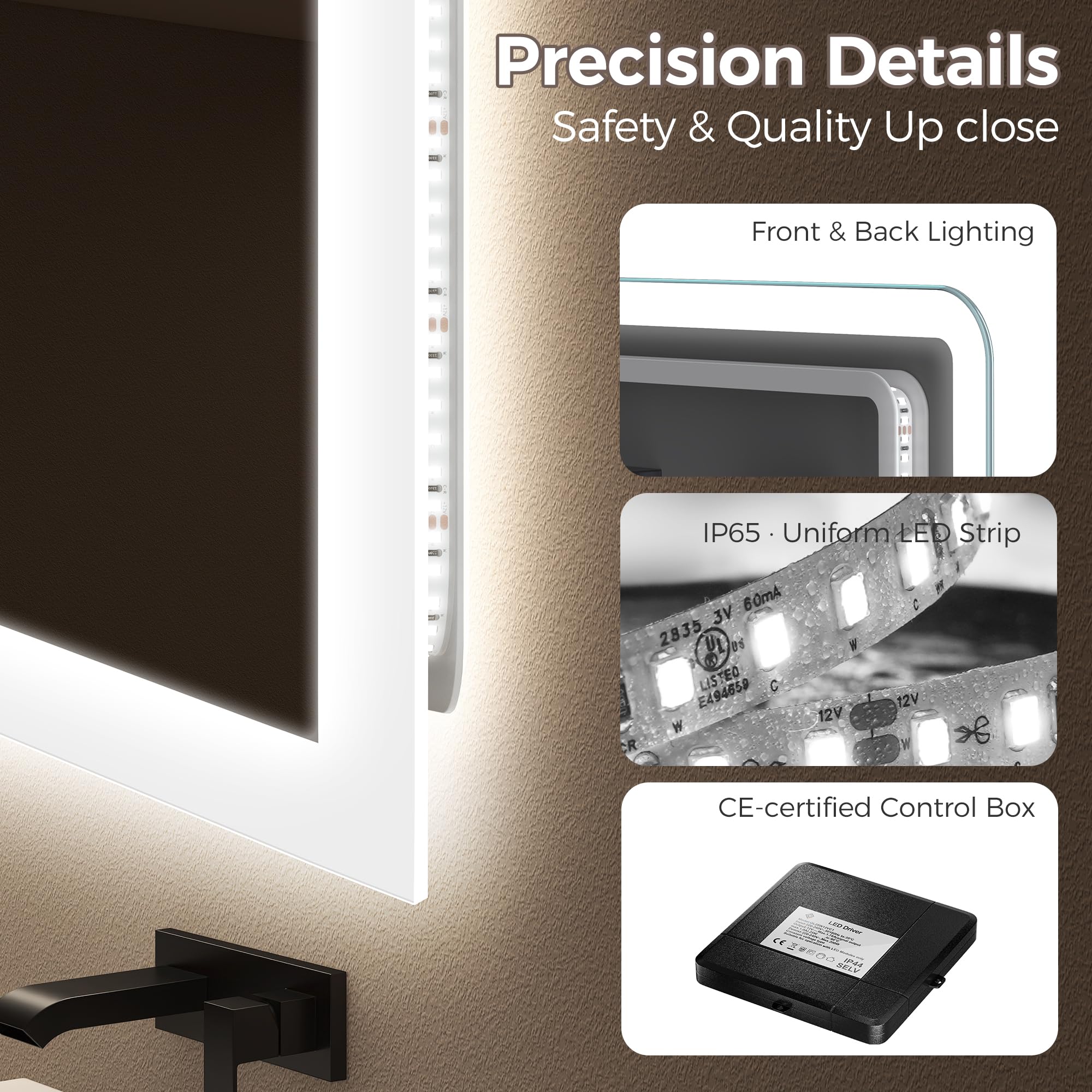 STARLEAD Espejo de baño con iluminación 100 x 100 cm, espejo LED con Bluetooth, antivaho, IP44, espejo de baño con luz, 3 temperaturas de color, regulable, función de memoria, vidrio templado HD