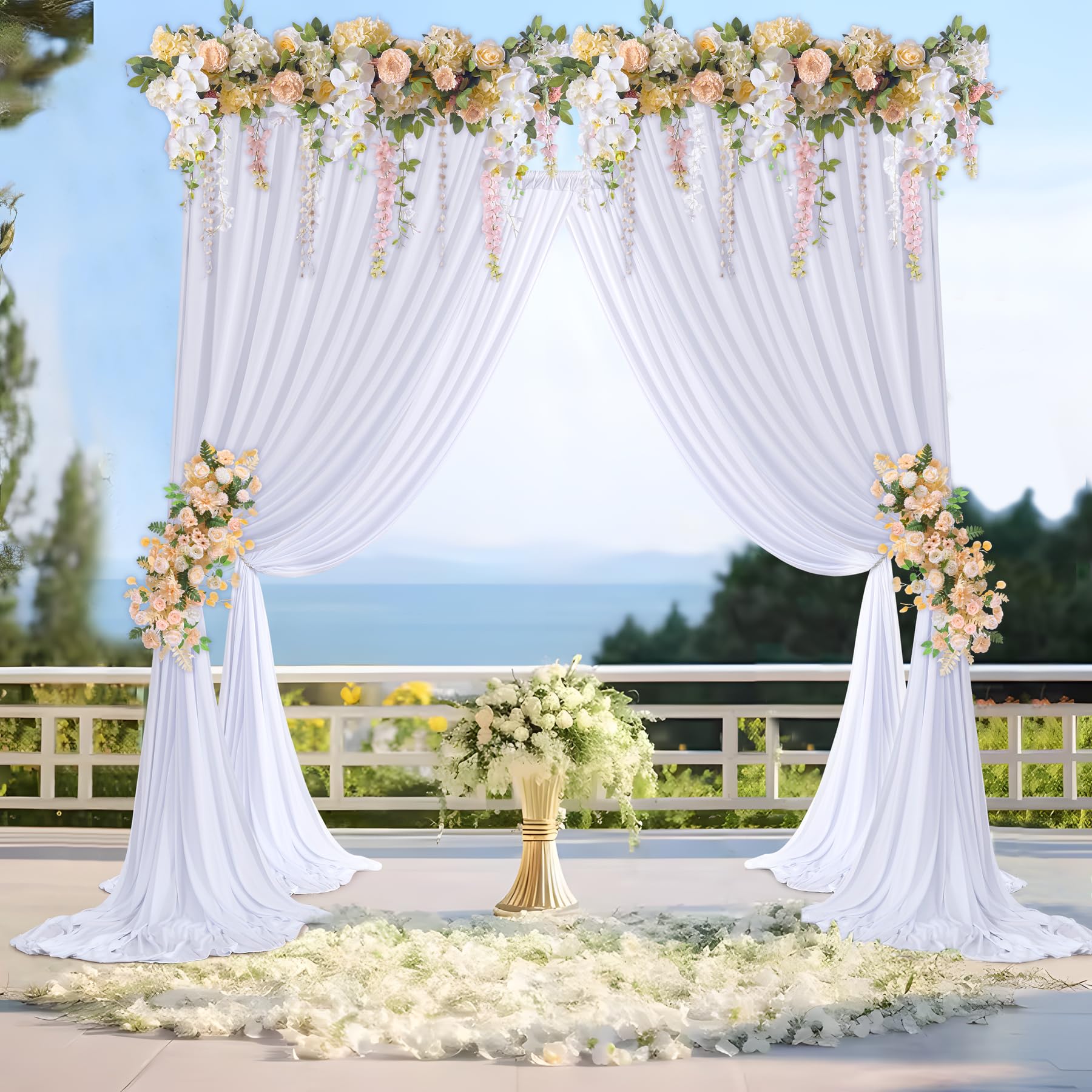 3×3 m Blanc Rideau de Fond pour Mariage, 2 Panneaux 1,5×3m Soie sans Plis Polyester Blanc pour Photo de Mariage, Photographie, Fête d'Anniversaire, Baby Shower, Décoration de Scène, Arrière-Plans