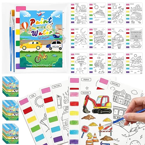 Zoyeven 192 Pcs Mess Free Painting Transportation Watercolor Coloring Books