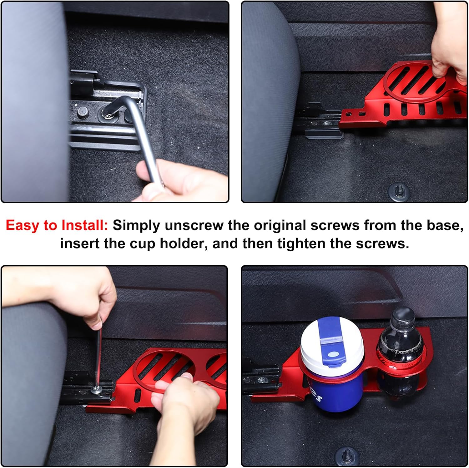 Car Passenger Seat Cup Holder Expander Organizer Compatible with Toyota Tundra 2022-2023 Car Aluminum Passenger Seat Dual Cup Holder Insert Expander Drink Water Tea Bottle Holder Removable Accessories