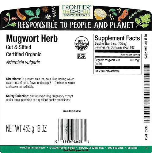 Miniatura 2 de Frontier - Hierba de artemisa a granel, cortada y tamizada, certificada orgánica, paquete de 1 libra