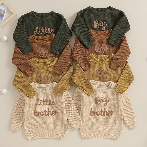 Miniatura 6 de Big Brother Little Brother - Conjunto a juego para bebé y niño, con letras bordadas, suéter grueso, ropa cálida de invierno