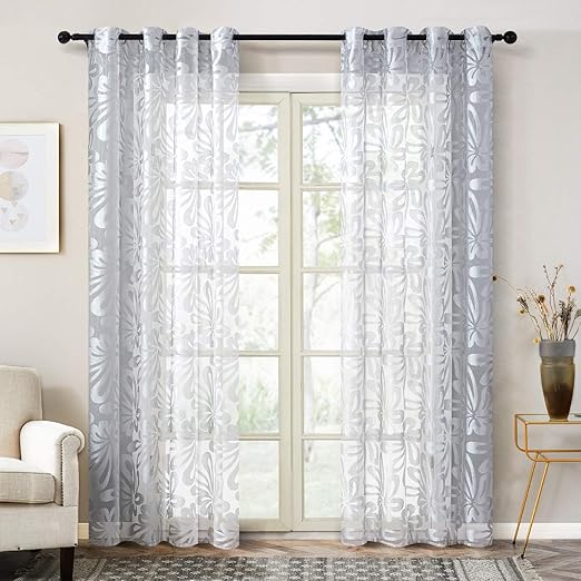 Top Finel Floral Sheer Curtains 90 Inches Long for Living Room Bedroom