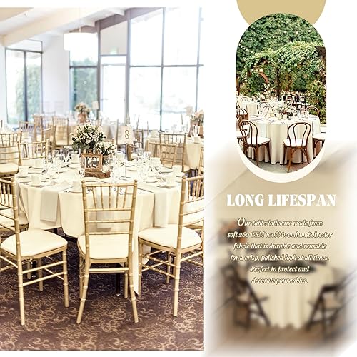 Miniatura 44 de Paquete de 8 manteles redondos blancos de 90 pulgadas, manteles redondos de poliéster lavables para mesa de tela decorativa resistente a