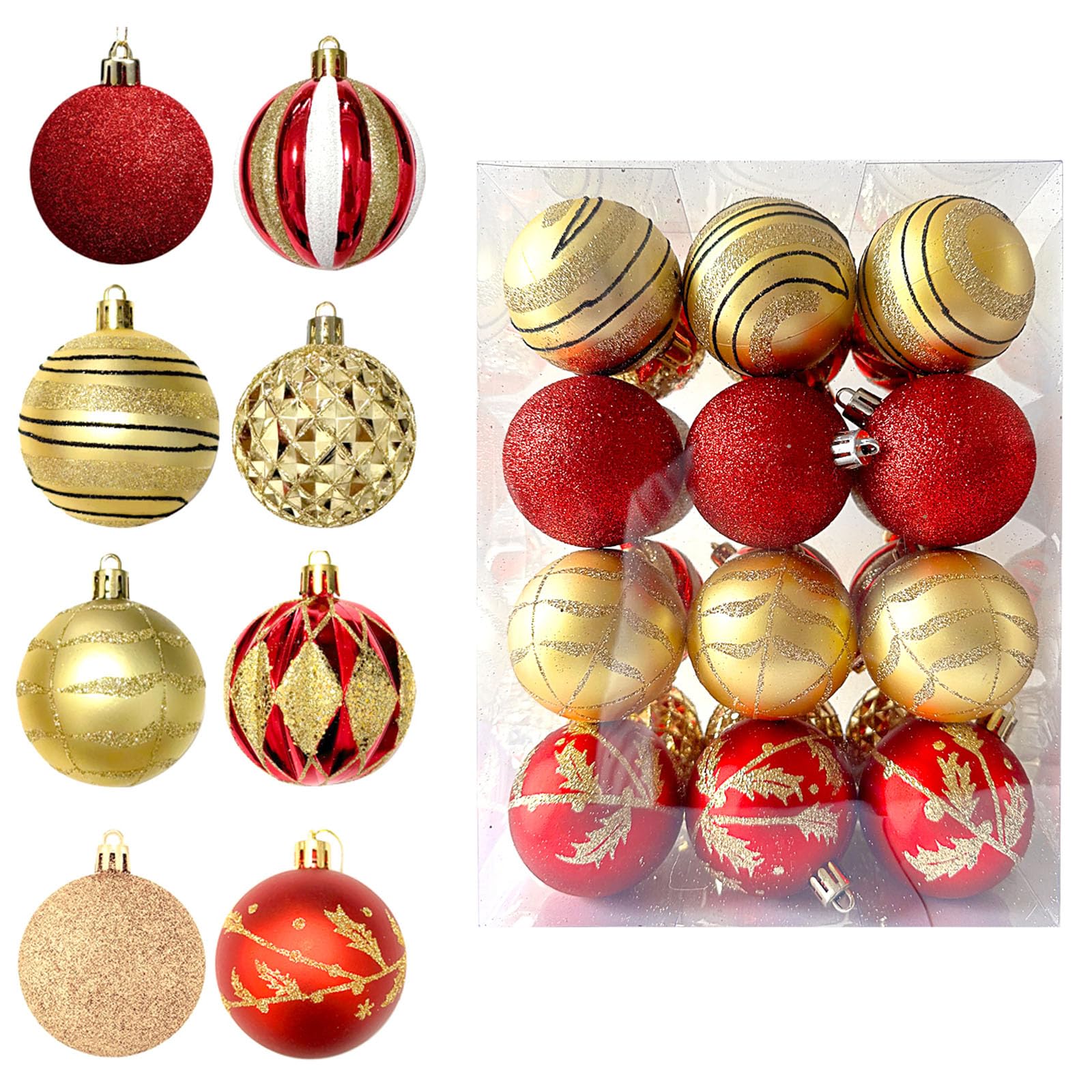 MORAINJAY 24 Pcs Red Gold Christmas Baubles, Christmas Tree Decorations — image 1