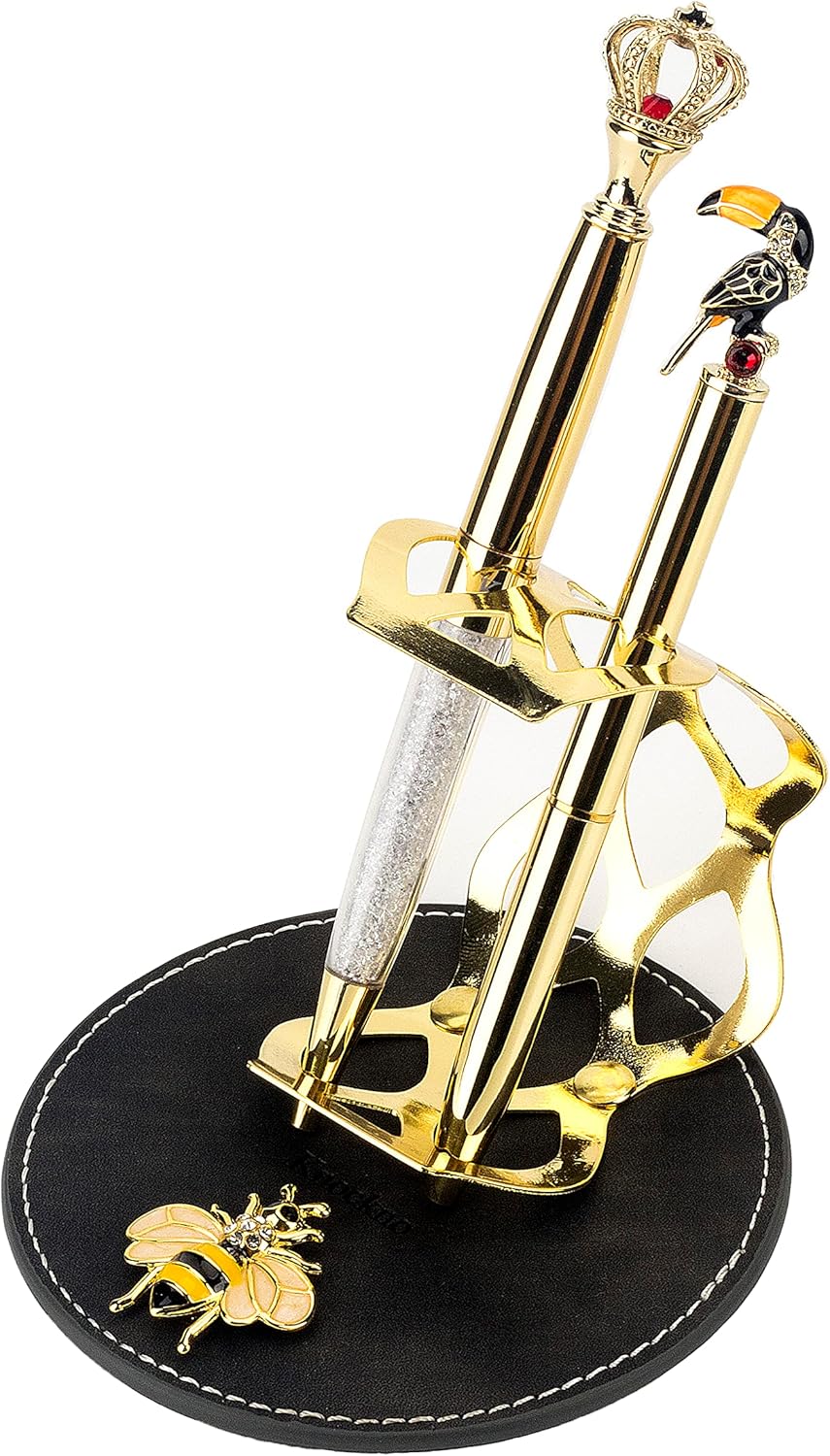 knockno Pen Holder Set of GoldPlated Color Metal Leather