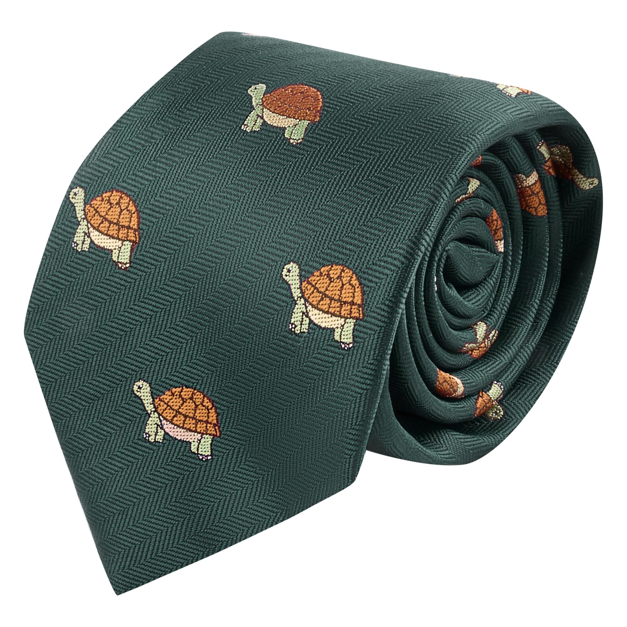 King & Priory Tortoise Dark Green Herringbone Embroidered Tie