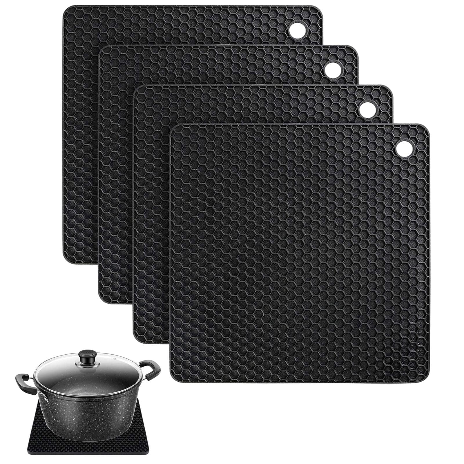 – Silicone Trivet Heat Resistant Mat (4pcs) - Non-Slip Trivets for Kitchen, Hot Pans & Pots - Durable Silicone Heat Mats for Countertops & Cooking