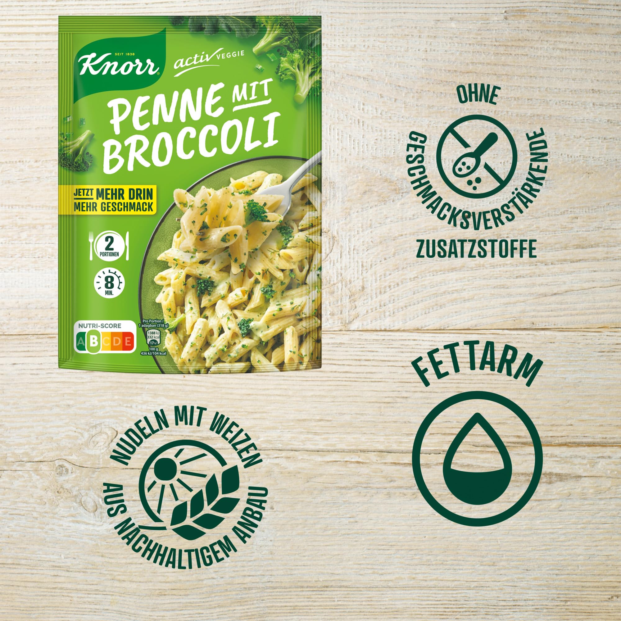 Knorr Activ Veggie Penne mit Broccoli Nudel-Fertiggericht, leckeres Nudelgericht 2 Portionen