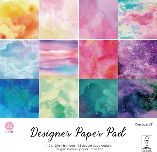 Paquete de 36 hojas de papel de 12 x 12 pulgadas, cartulina, papel decorativo  Acuarela brillante  para hacer tarjetas, planificador de diario,