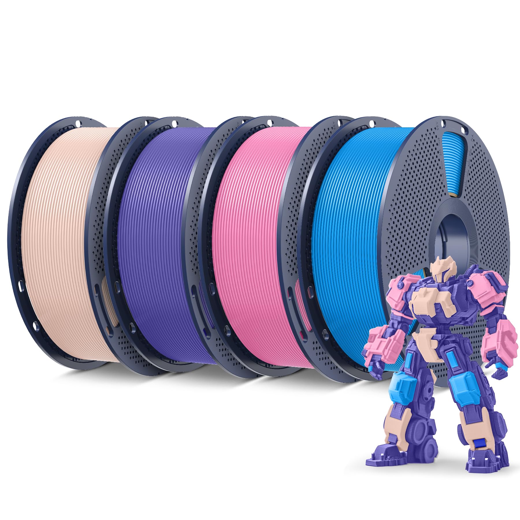 SUNLU 3D Printer Filament PLA Plus 1.75mm, 4KG Bundle | Neatly Wound, For Most FDM 3D Printer, 1 kg Spool, 4 Packs, Beige+Lavender Purple+Pink+Cyan