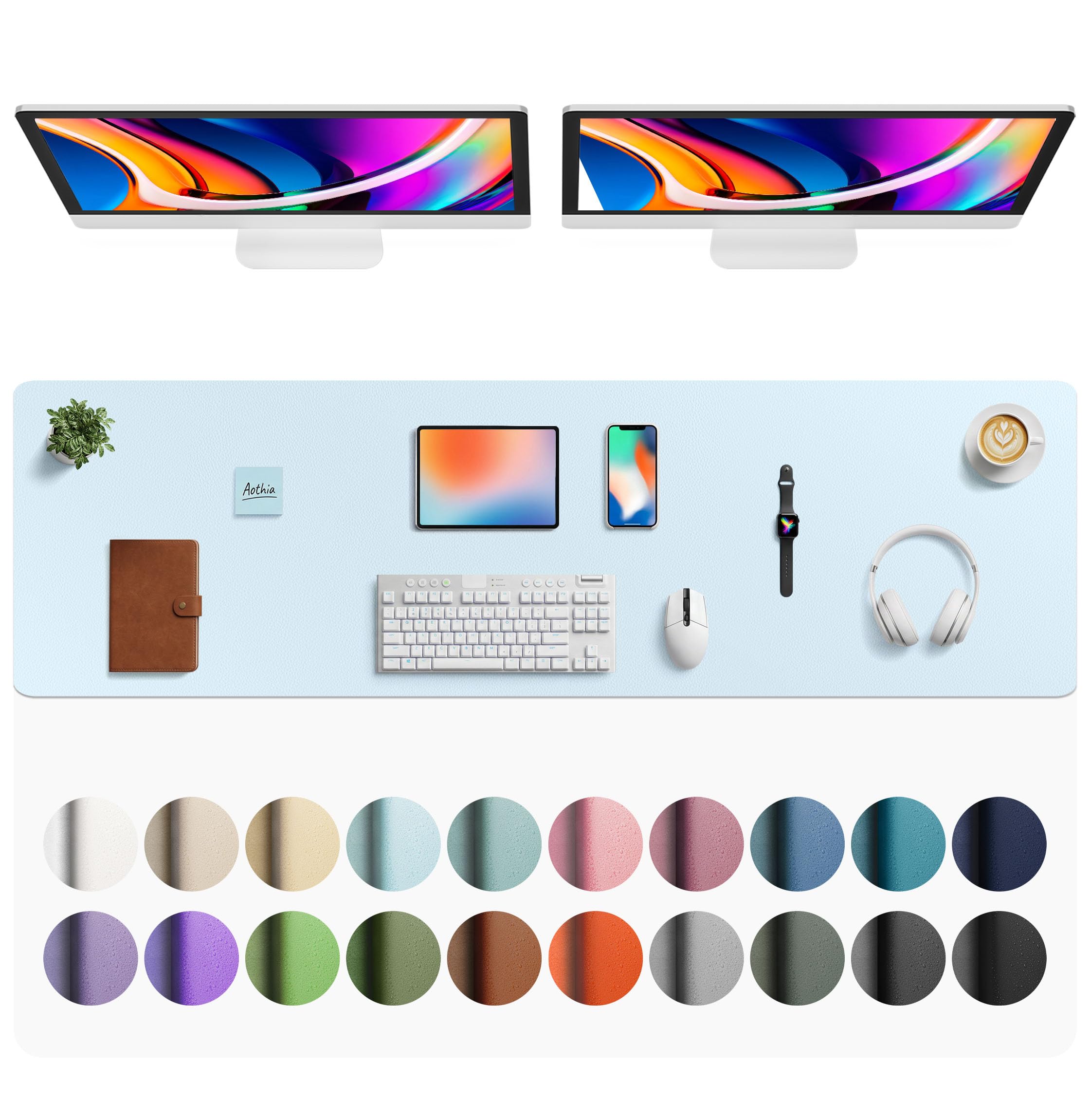 Aothia Leather Desk Pad Protector, Mouse Pad, Office Desk Mat, Non-Slip PU Leather Desk Blotter, Laptop Desk Pad, Waterproof Desk Writing Pad for Office and Home (Light Blue,31.5" x 15.7") — Amazon image 19