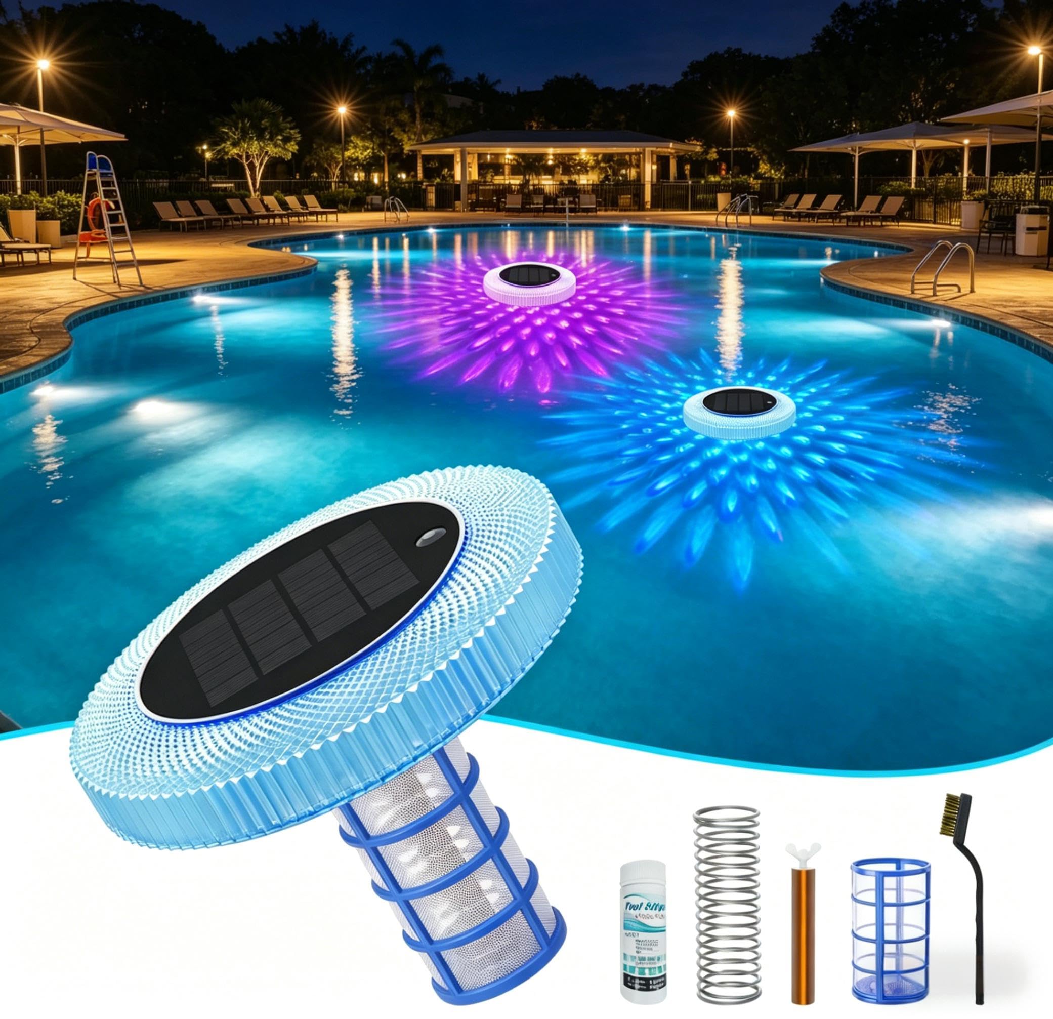 Iluminación solar flotante para piscina – Lámpara solar con 7 cambios de color, impermeable, regulable, lámpara flotante que cambia de color para piscina, estanque y fuente