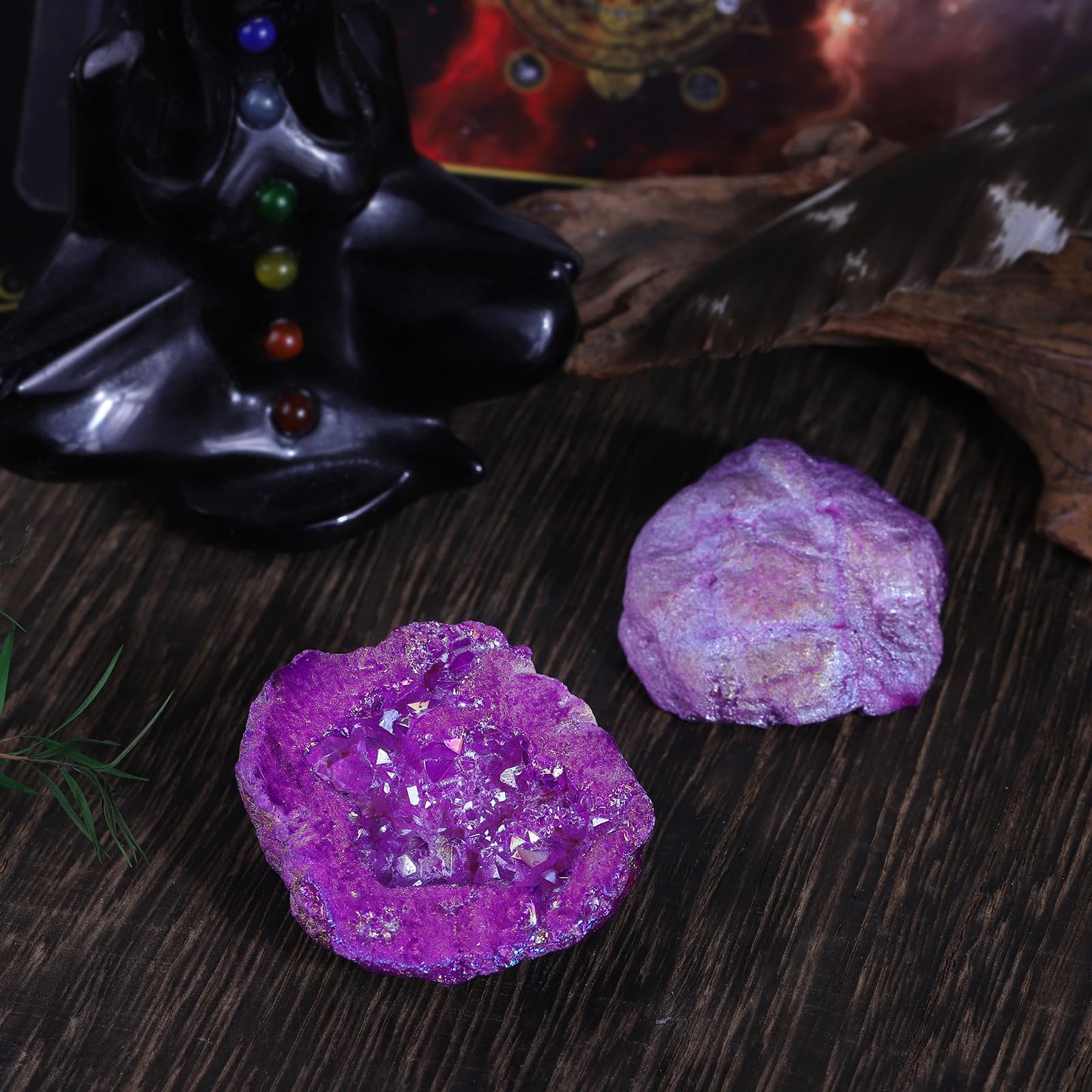 Nupuyai 2pcs Angel Aura Quartz Geode Stone - Image 4