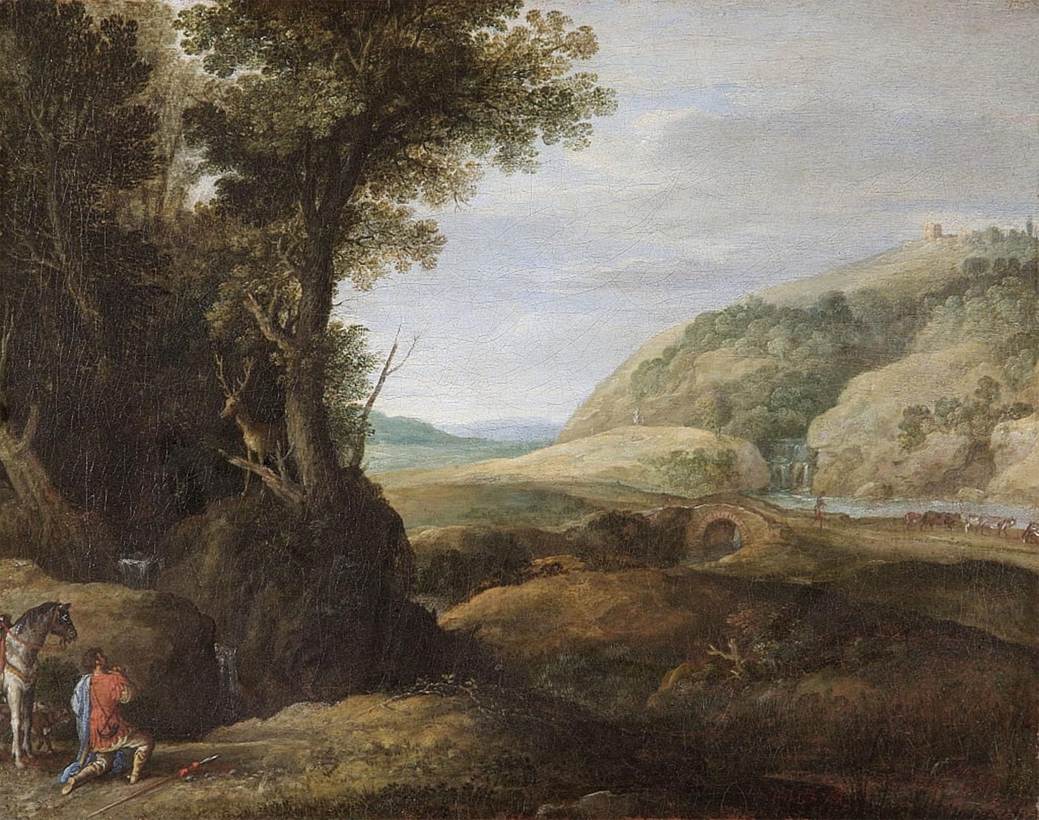 ARTXLXXBN Famous Painting Canvas Artwork Graffiti Print Landscape with St Hubert and the Stag by Paul Bril Portrait Canvas Image for Home Decor 60x90cm