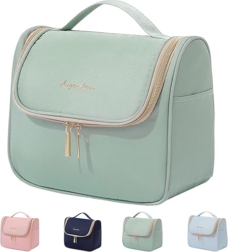 Bolsa de maquillaje de viaje bolsa de cosméticos portátil a mano bolsa de cosméticos para mujer bolsa de aseo grande forro polar verde con licencia