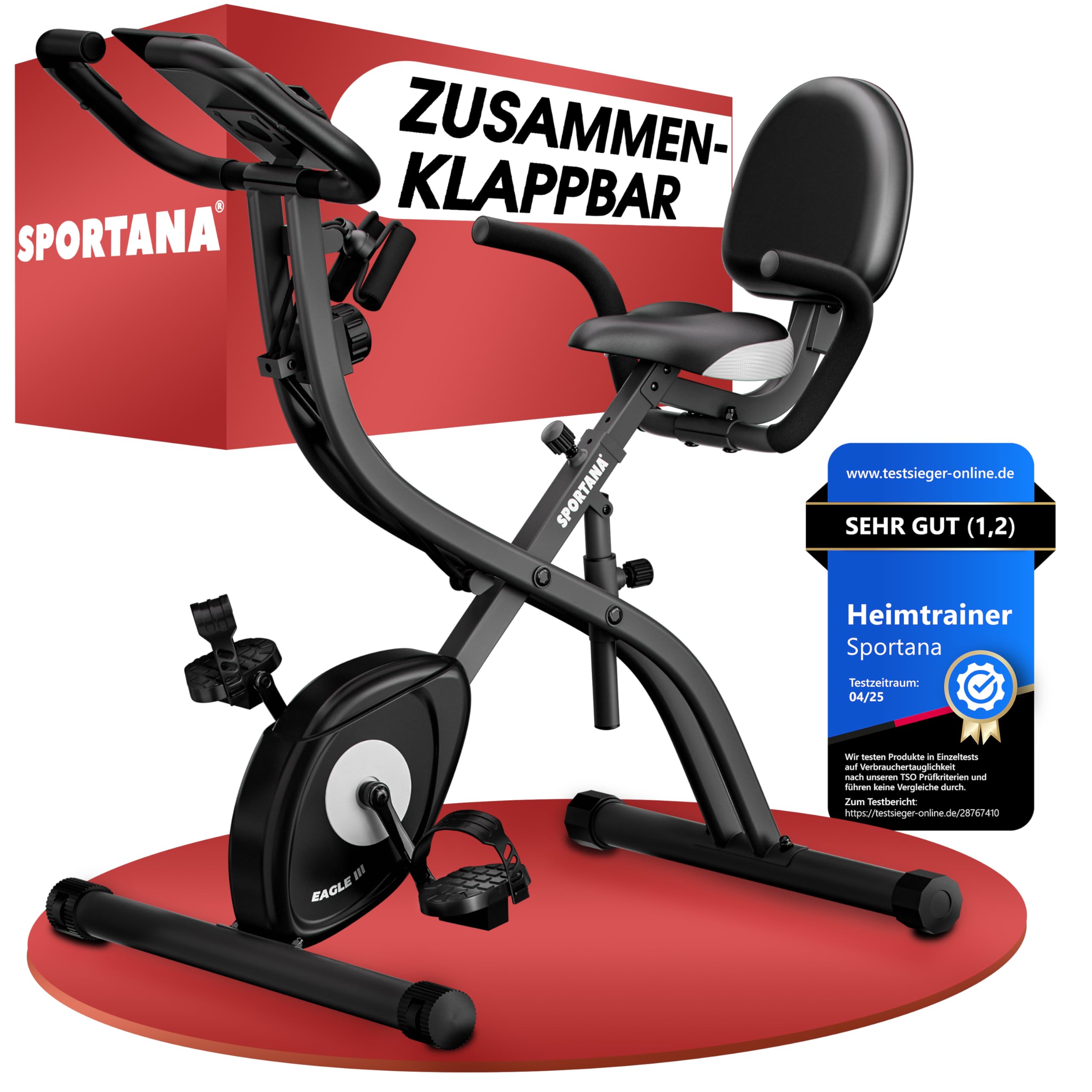 Heimtrainer Fahrrad EAGLE 3-3in1 Ausdauer Ergometer - Klappbar - LCD Display - Höhenverstellbar - inkl. Fitnessbänder - Hometrainer, Fitnessbike, Workout Bike, Trimmrad, Indoor Bike