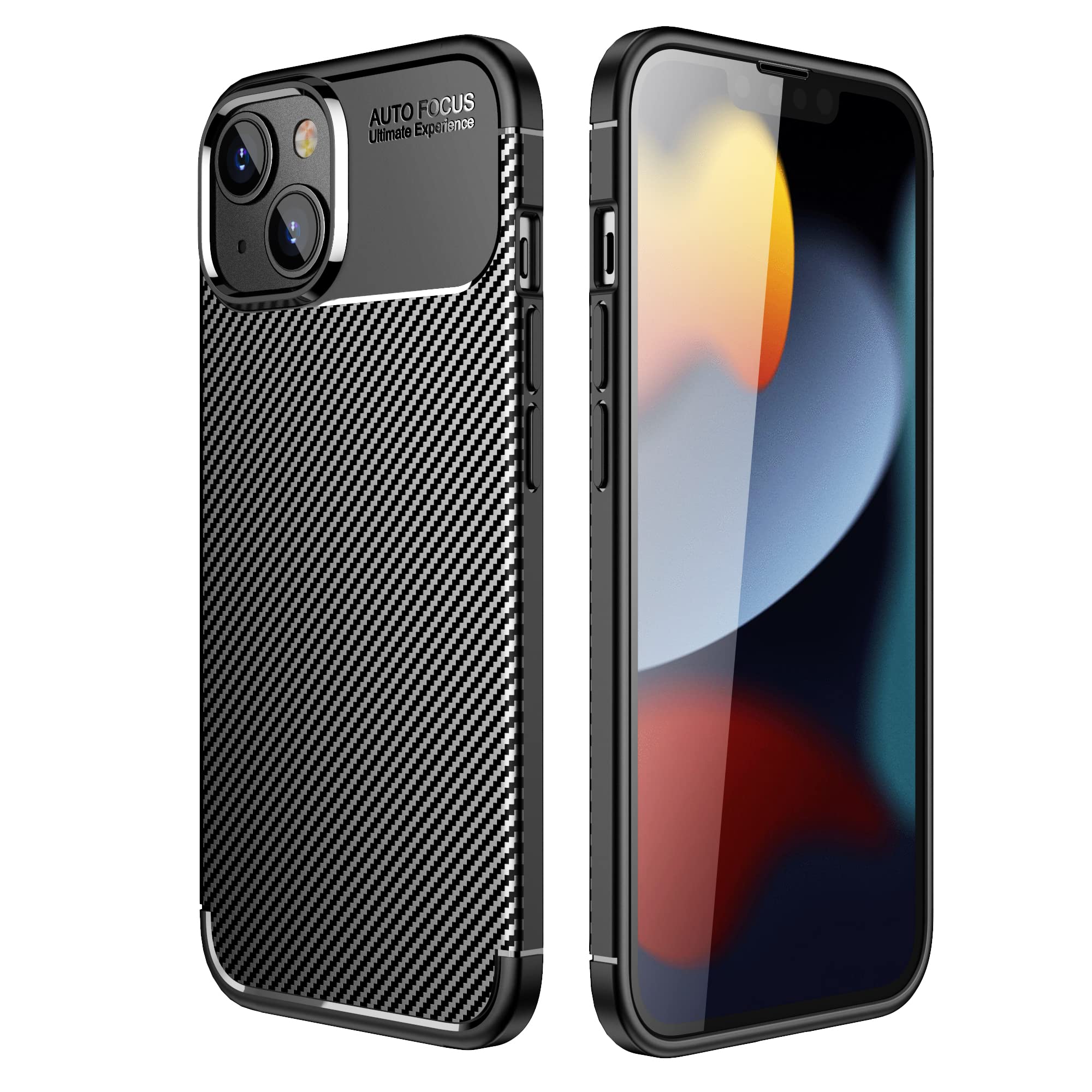 HuzhideCompatible with iPhone 14 Case 6.1 Inch, iPhone 14 5G Silicone Case Soft Carbon Fiber Texture Scratch Resistant Ultra-thin TPU Bumper Cover Shockproof Slim Phone Case for iPhone 14, Black