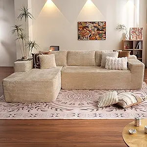 ovios 104" Cloud Sectional Couch with L-Shape Chaise,Modern Modular Sofa with Deep Seat, Upholstered Couches for Living Room Bedroom,No Assembly Required, Beige (Plush Corduroy Fabric)