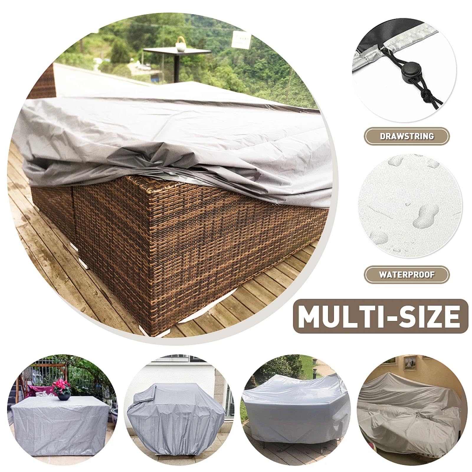 RichVibe Outdoor Tischabdeckung 84x61x81cm - Wasserdicht 420D Oxford | Mit Kordelzug & Schloss