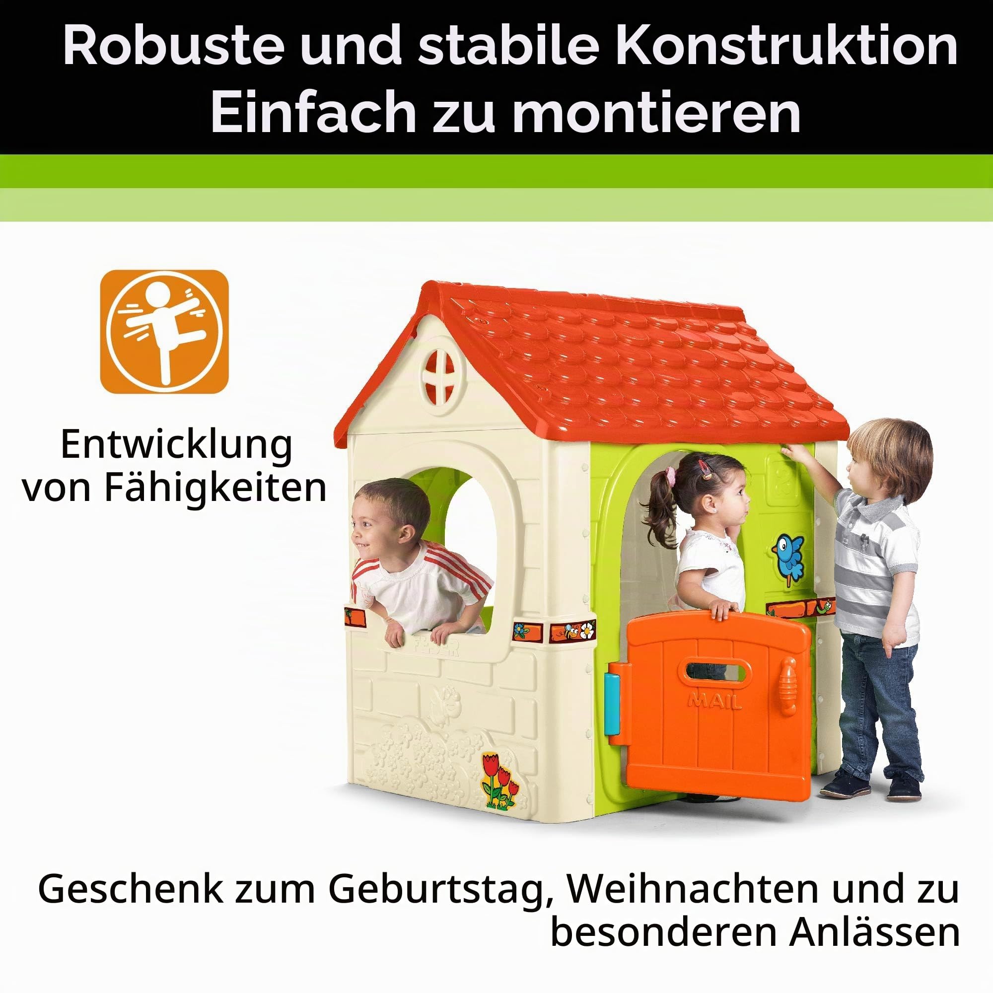 FEBER - Fantasy House, Kinderspielhaus mit Falttür, zum Spielen im Freien oder zu Hause, Mehrfarbig, stabil und leicht zu montieren, für Kinder von 2 bis 6 Jahren, FAMOSA (FEH17000)