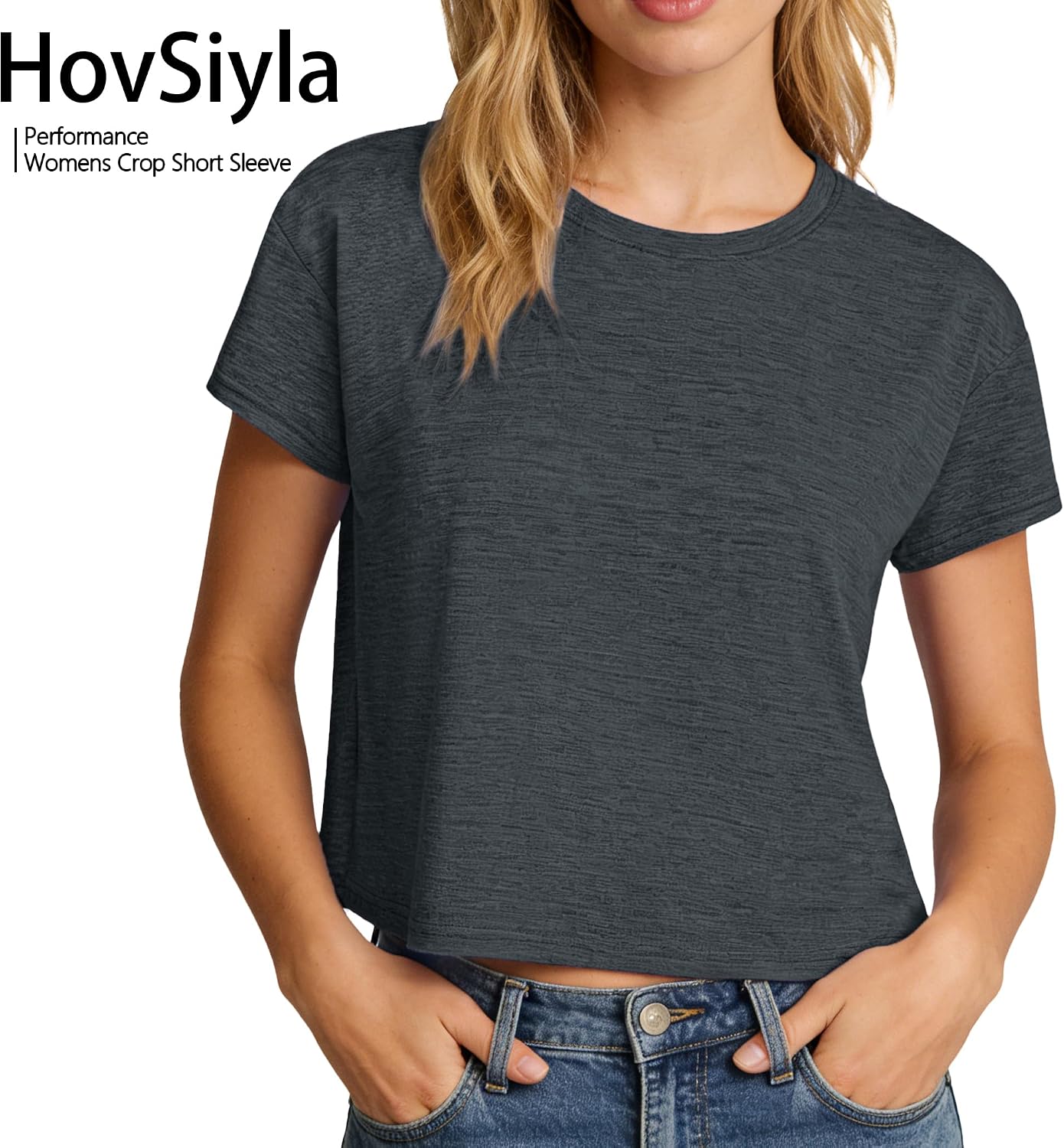 HovSiyla 5 Pack Women Crop Tops Short Sleeve Workout Athletic Gym Running Hiking Sports Tees Breathable Casual Loose T Shirts