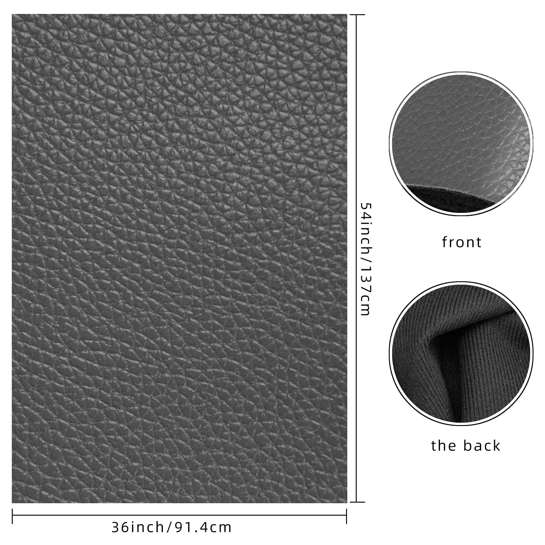 Tela de piel sintética gris de 36 x 54 pulgadas, 1 yarda 0.8 mm de grosor, tapicería de piel sintética, material de cuero para tapicería, sofá, bolsas, sillas, asientos de coche, manualidades