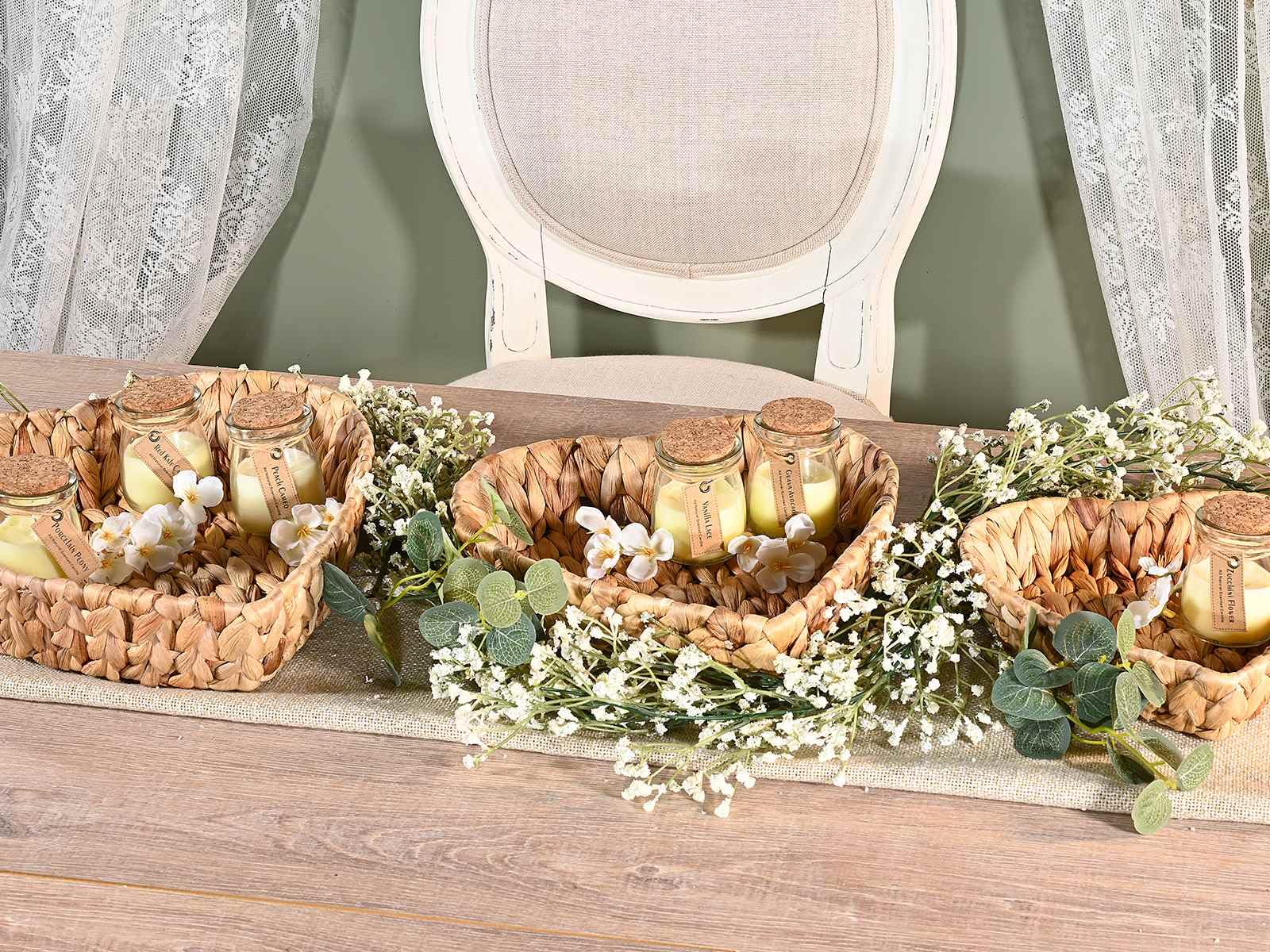Gruppo Maruccia - Cestas de fibra natural trenzadas - En forma de corazón - Centro de mesa, frutero, complemento decoración - Juego de 3, idea regalo