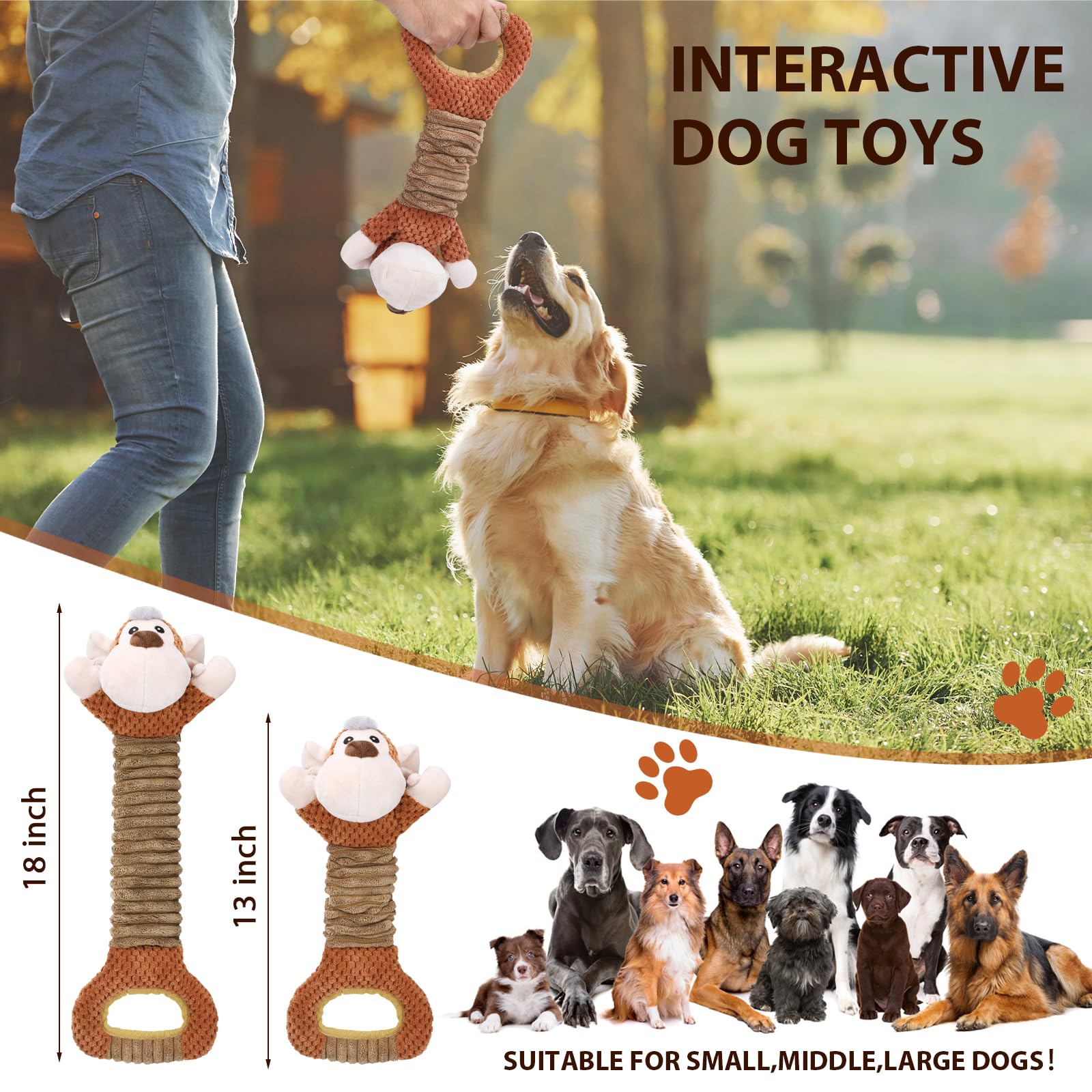 Letsmeet Juguetes para perros medianos y grandes, juguetes de peluche para perros con papel arrugado y chirriador, juguetes interactivos para dentición, reducir el aburrimiento, regalo para mascotas
