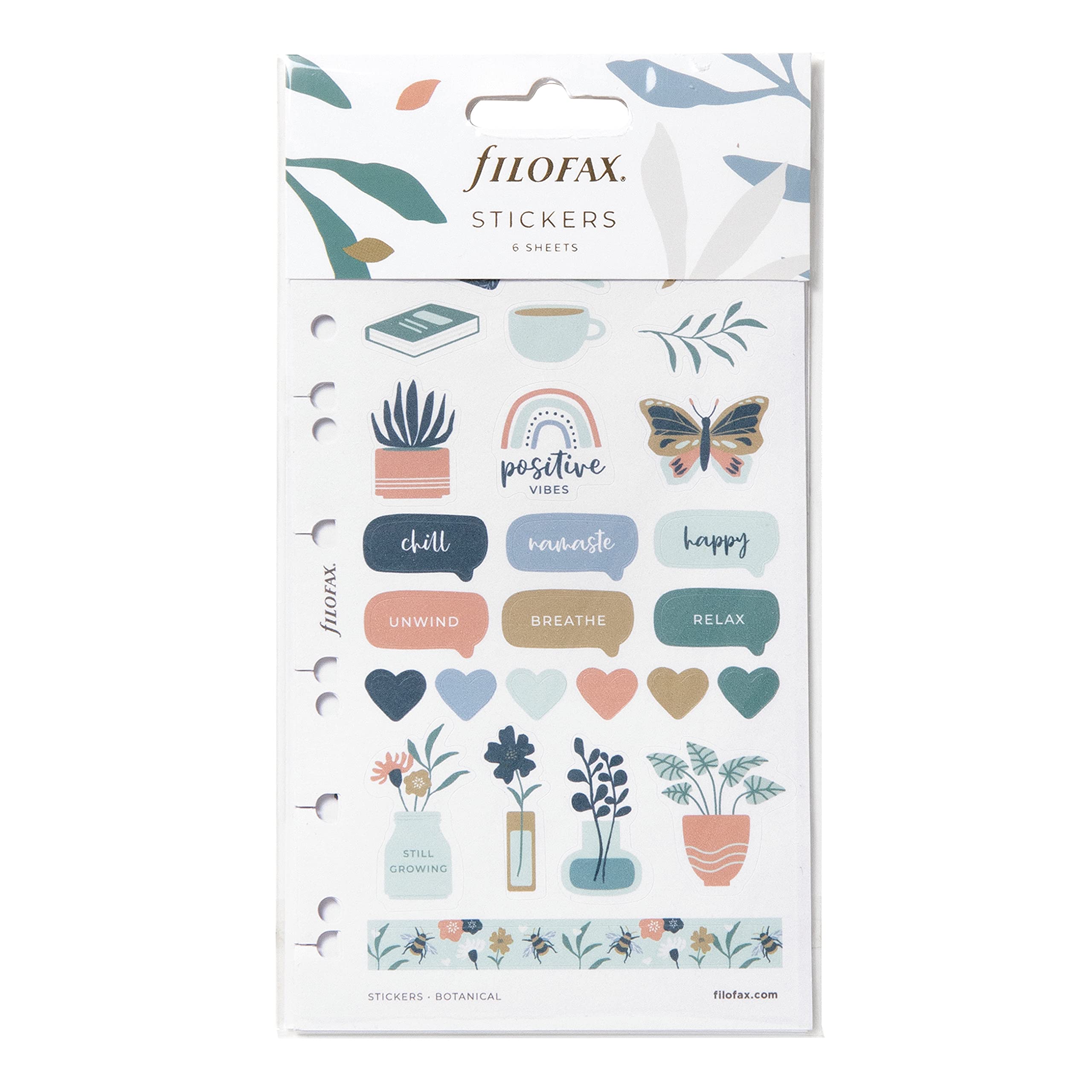 Filofax Accessory, Botanical Collection, Stickers, Repositionable, Matte Finish, Set of 220 Stickers, Six Sheets (B132815)