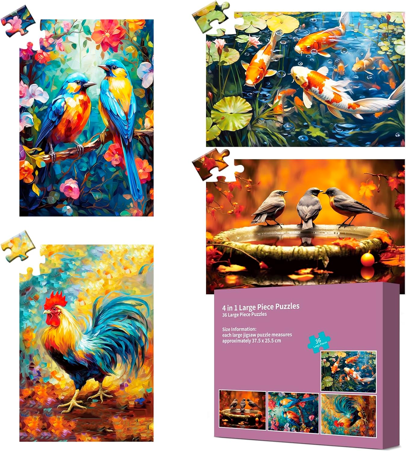 Edsjegn 4 Pack 36 Large Piece Puzzles for Seniors, Jigsaw