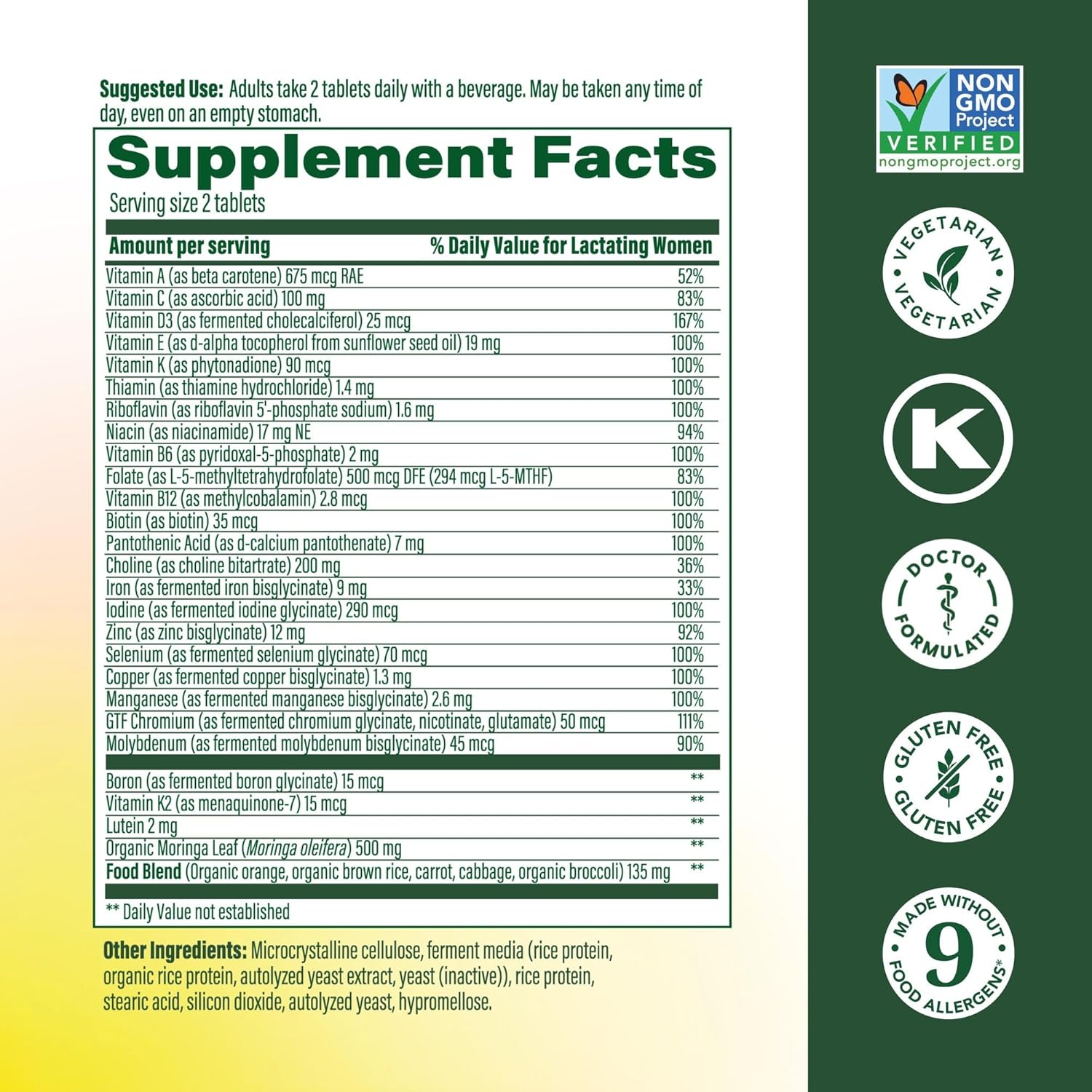 MegaFood Baby & Me 2 Postnatal Vitamins for Women Breastfeeding with Folate (Folic Acid Natural Form), Choline, Iodine, Vitamin D, Moringa Leaf and More - 60 Tabs (30 Servings) - Image 2