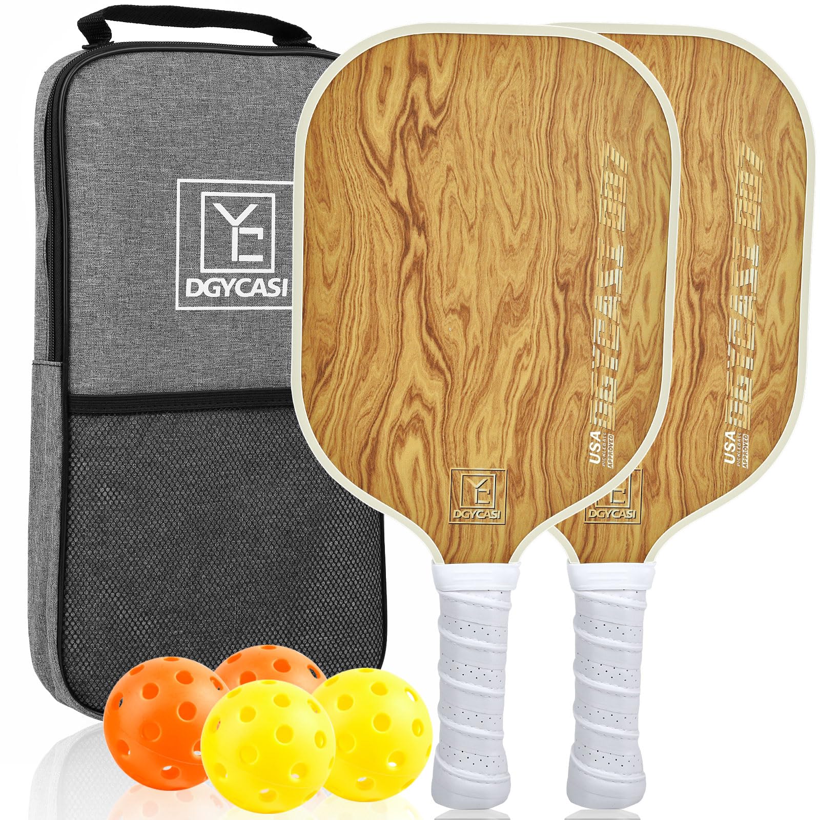 Pickleball Paddles Set of 2, 2026 USAPA Approved Pickleball Set, Fiberglass Lightweight Pickle Ball Rackets 2 Pack, 2 Outdoor Pickleball, 2 Indoor