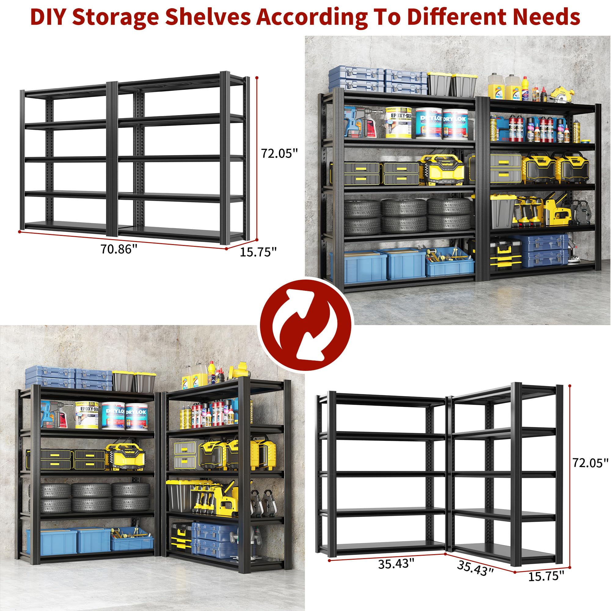 Amazon｜ガレージ収納棚、72×35.4×15.7インチのガレージシェルフ、2000