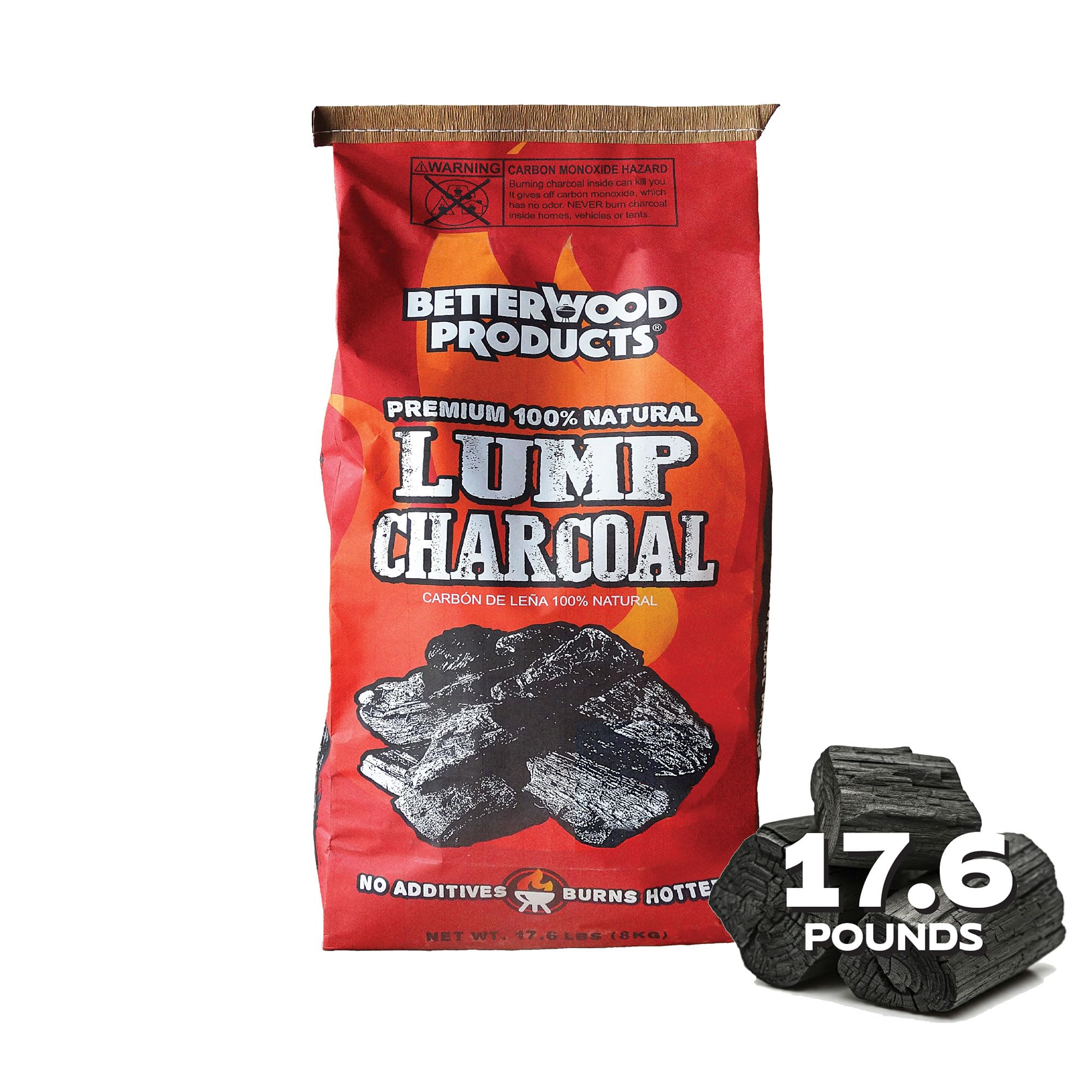 Betterwood Products 3317 100% All Natural Hardwood Lump Charcoal for Outdoor Grill and Smoker, 17.6 Pounds