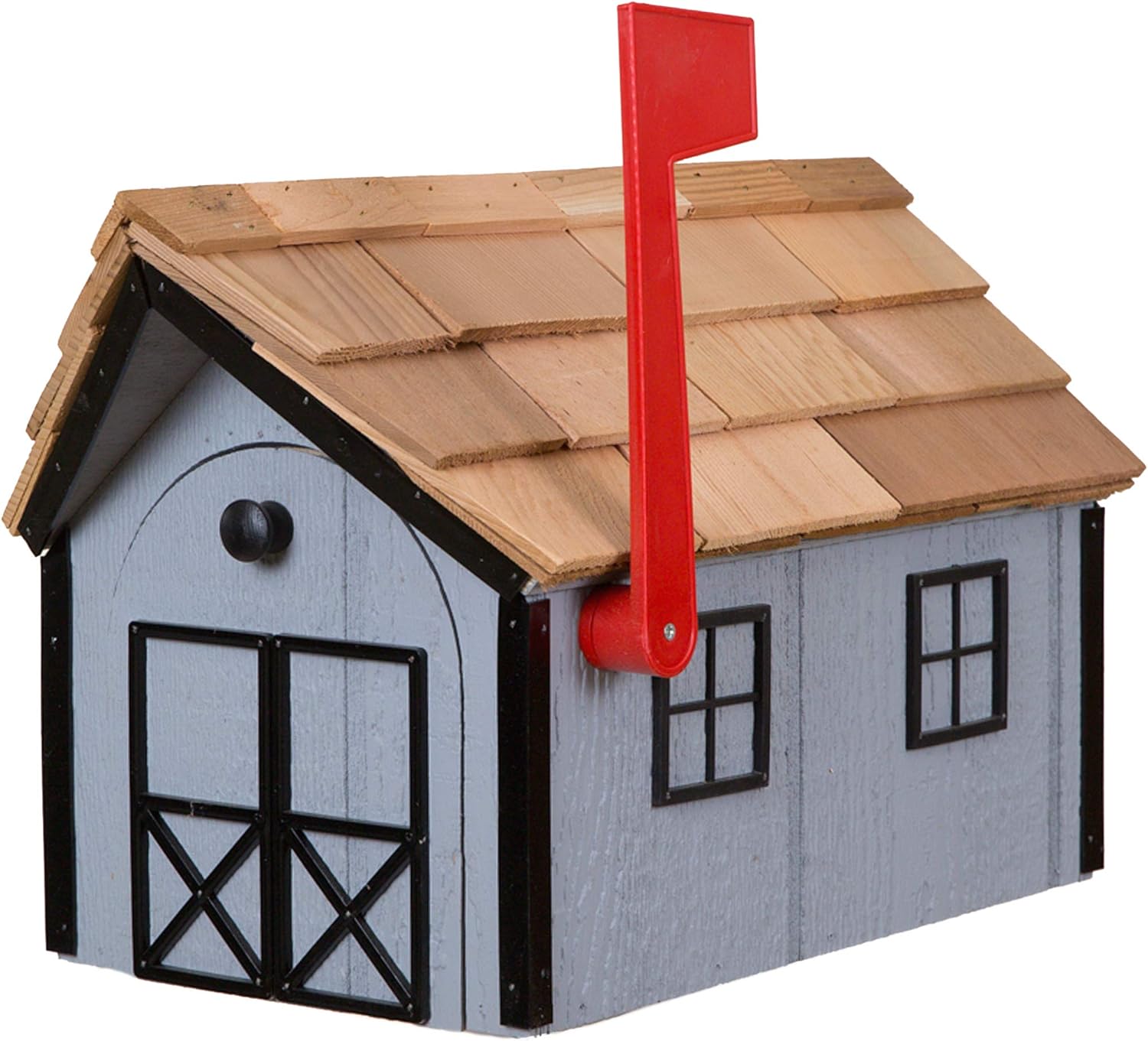 Painted Amish Mailbox with Cedar Roof and Windows & Door Trim Cape Cod