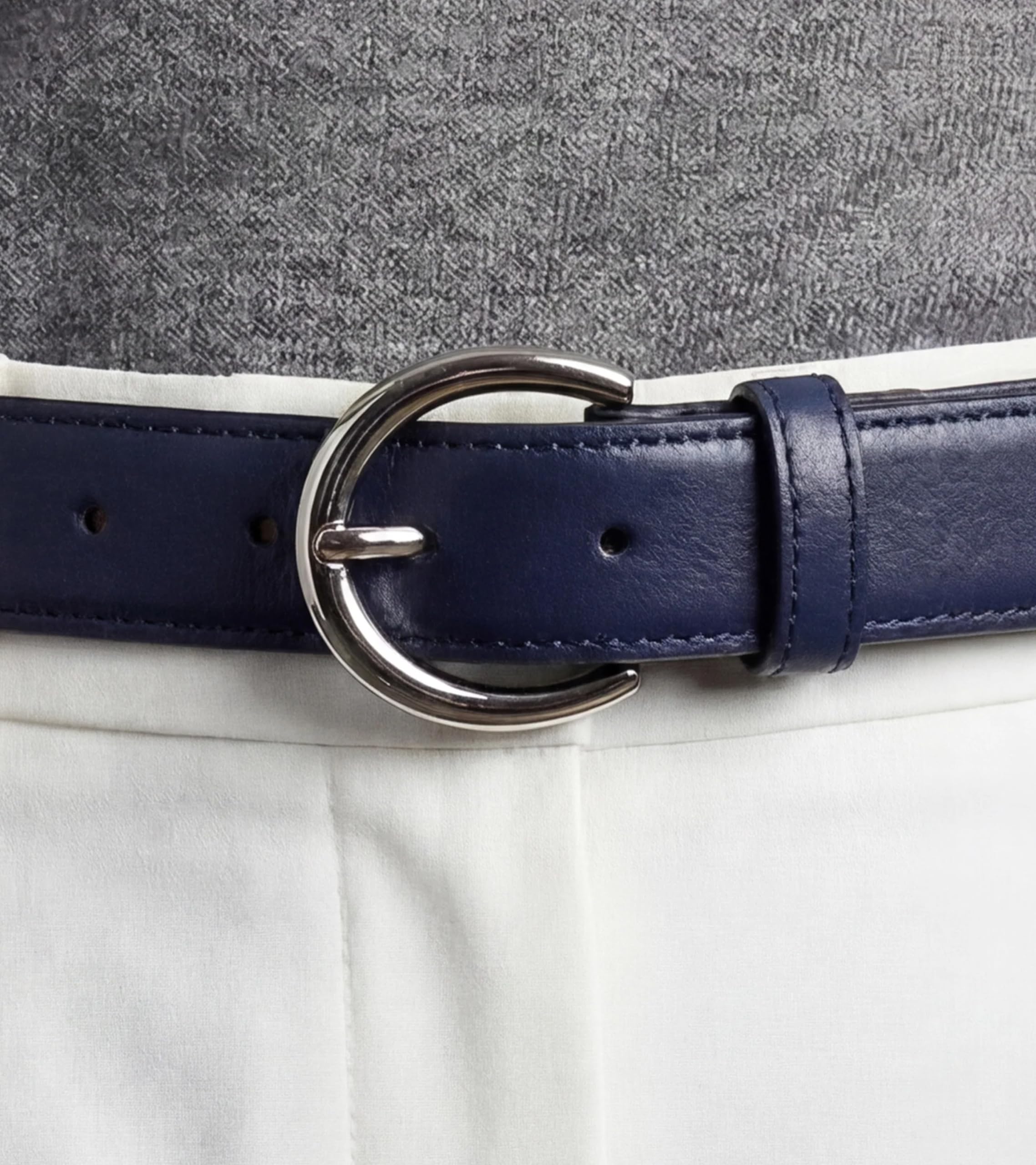 GLOVE STORY Ceinture Femme en Cuir Bleu - Boucle Métal Élégante Style Habillé - Coffret Cadeau Accessoire Mode Haut de Gamme pour Jean, Tailleur Costume et Pantalon - Largeur 35mm