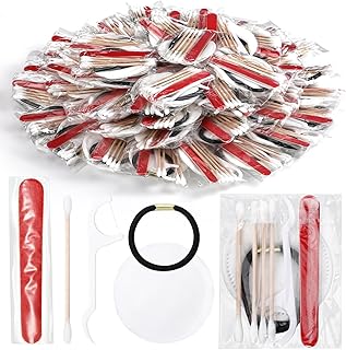 Tondiamo 100 Set Hotel Vanity Kit Individually Wrapped Travel Size Hotel Hospitality Kit Include Disposable Cotton Pads, Cotton Swabs, Hair Tie, Nail File, Dental Floss for Motels Toiletries