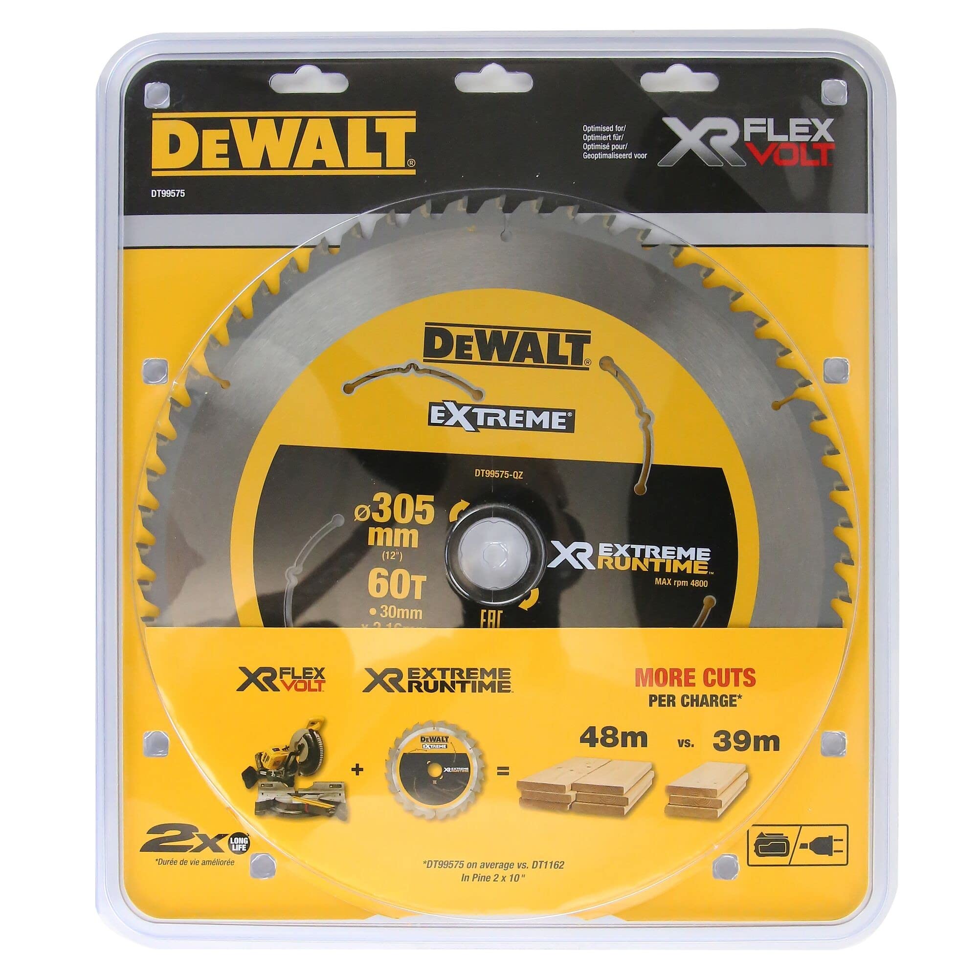 DeWALT DT99575-QZ - Hoja de sierra circular 305/30 mm 60 W/FZ, negro/amarillo.